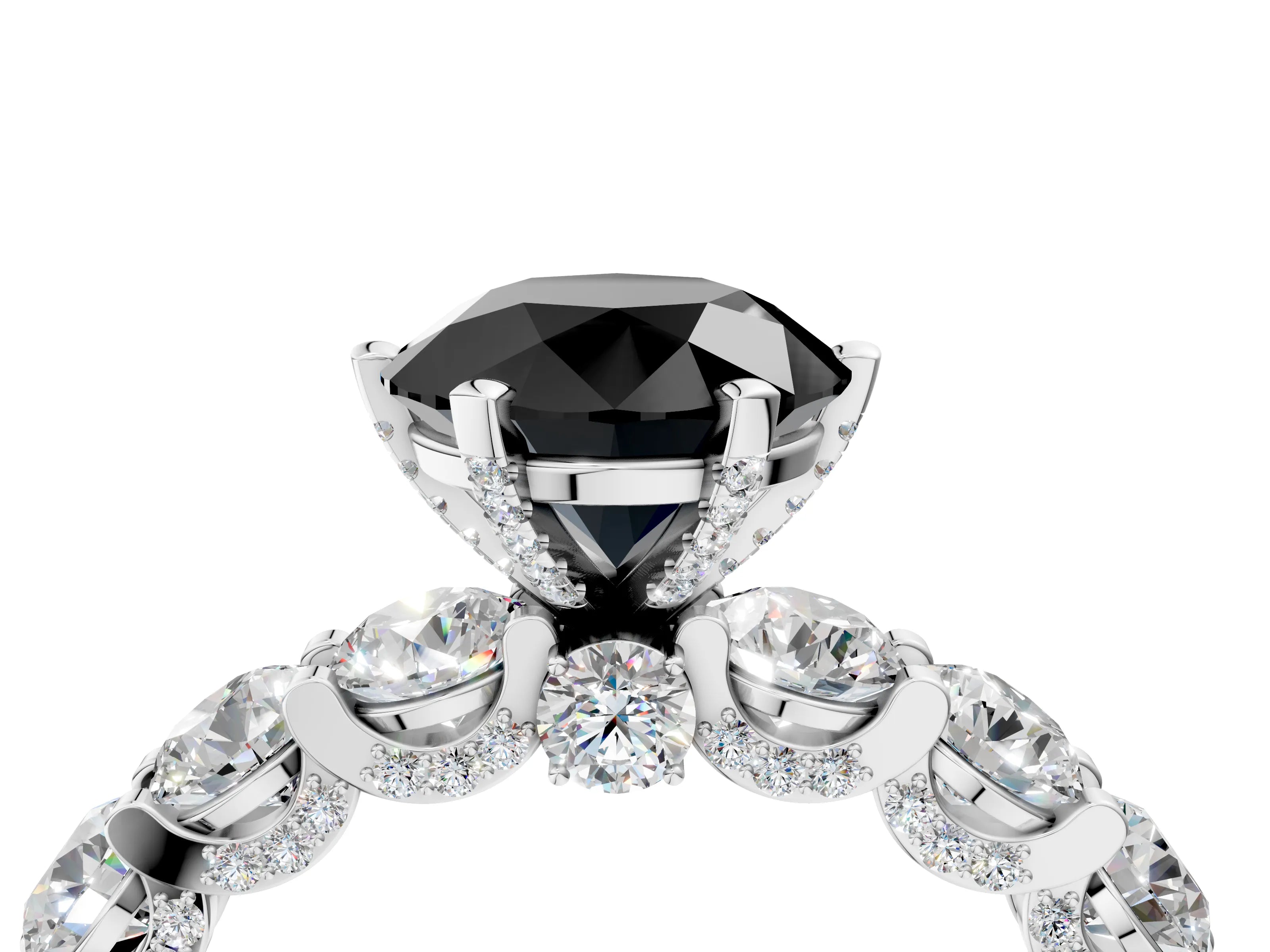 White gold Round Diamond Side Stone Engagement Ring with Six-Prong Setting_4
