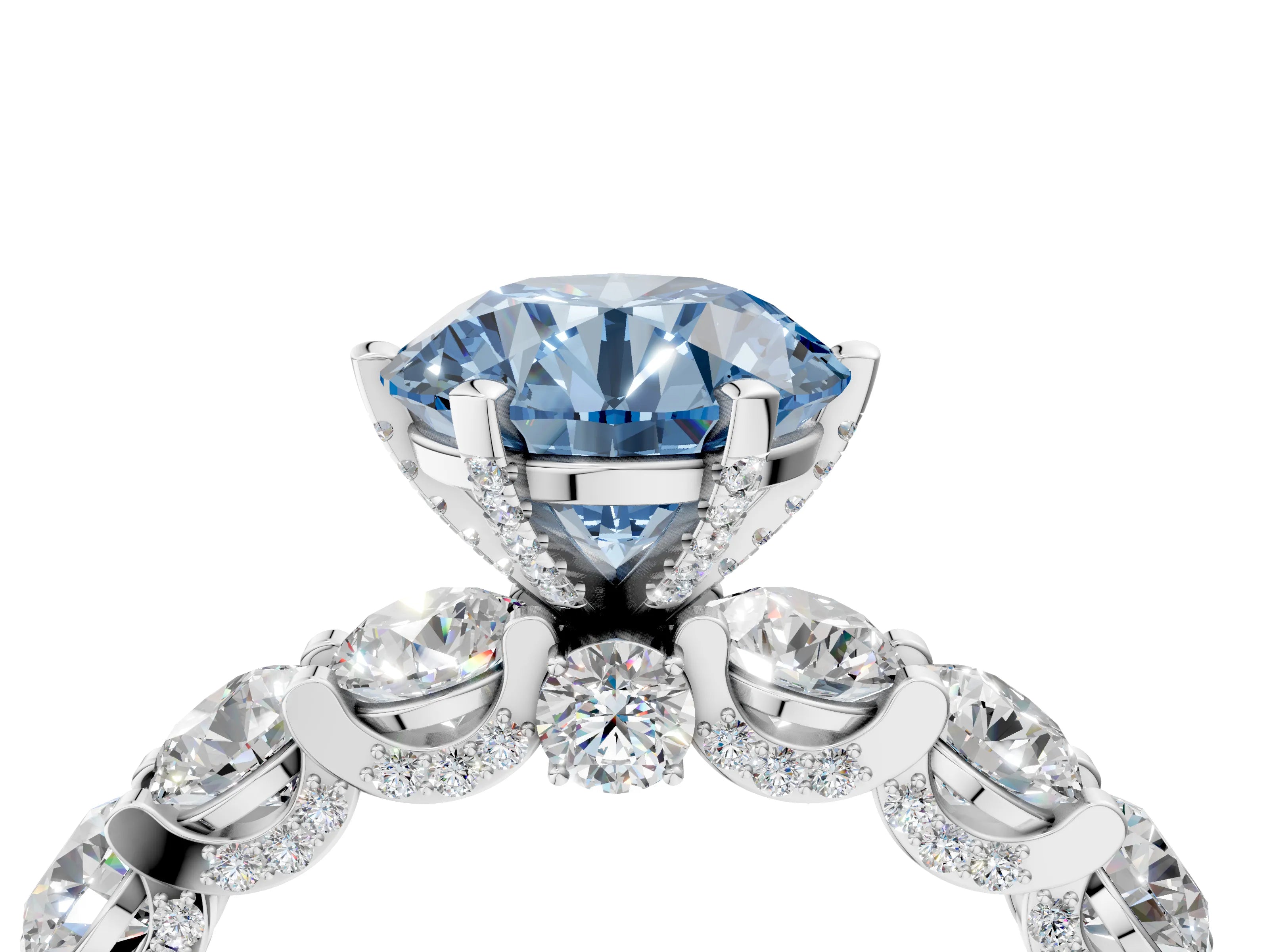 White gold Round Diamond Side Stone Engagement Ring with Six-Prong Setting_4