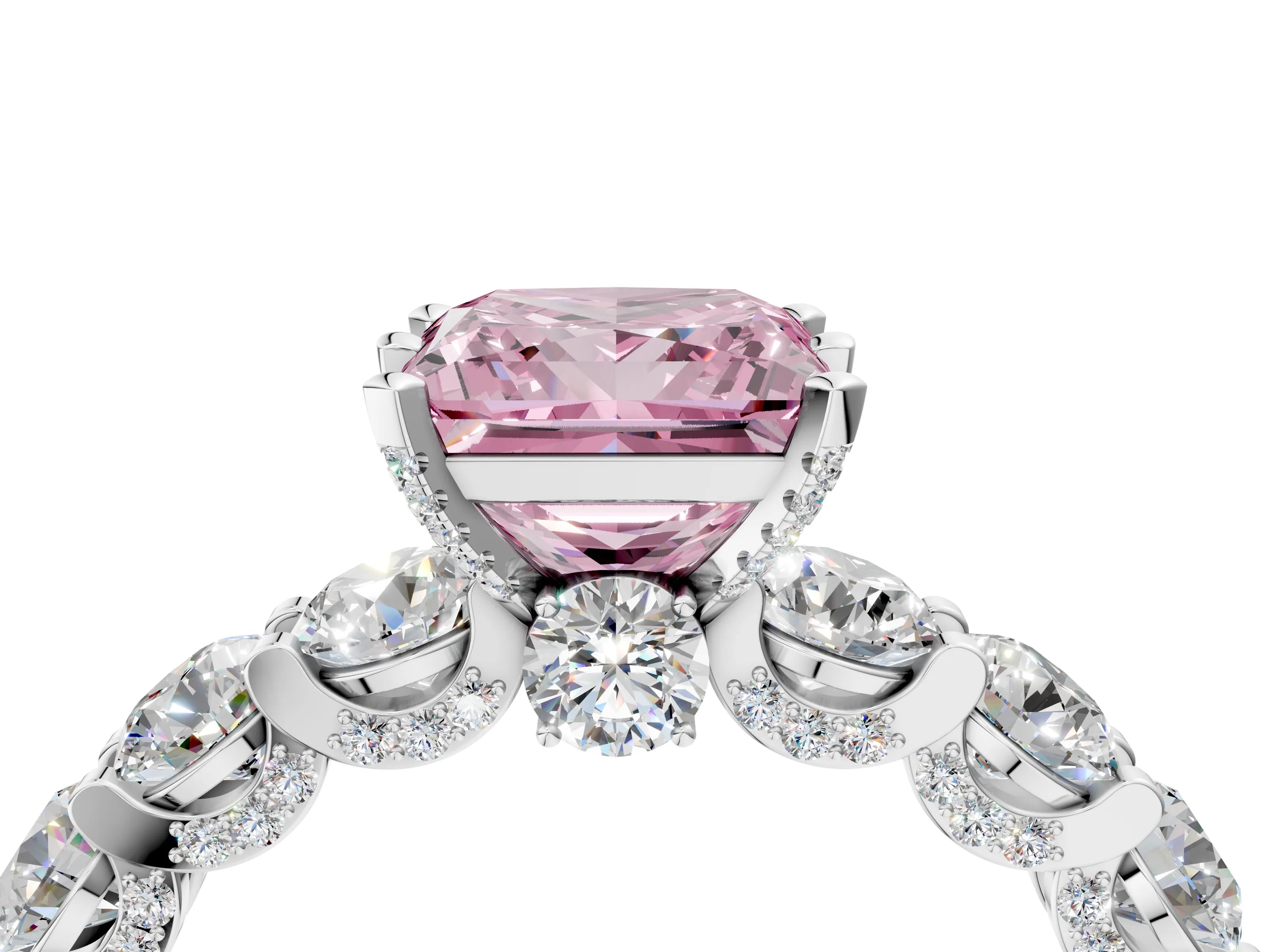 White gold Round Diamond Side Stone Engagement Ring with Six-Prong Setting_4