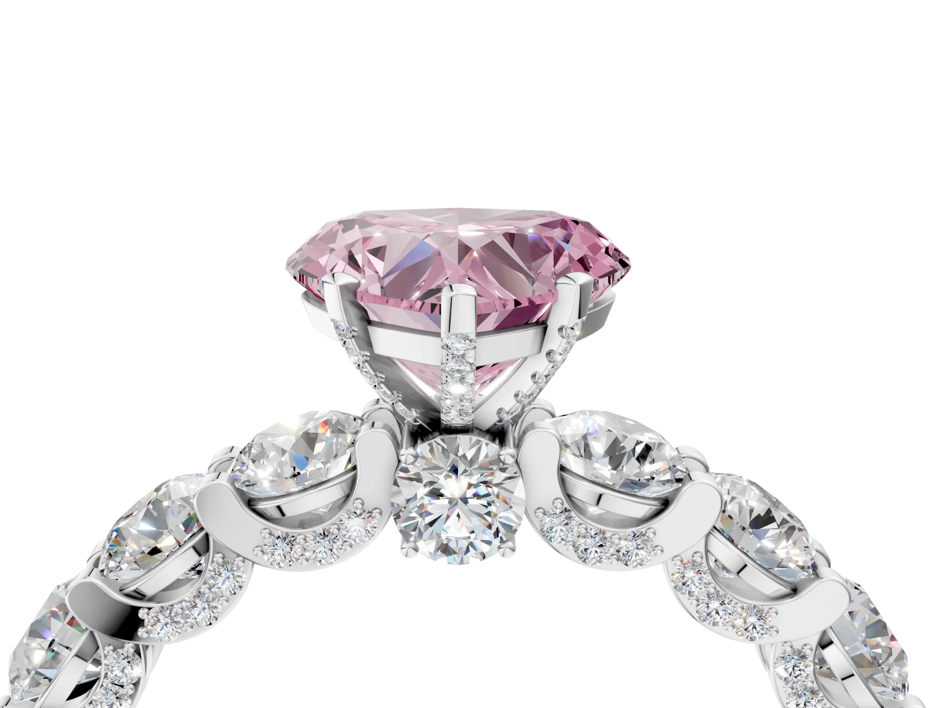 White gold Round Diamond Side Stone Engagement Ring with Six-Prong Setting_4