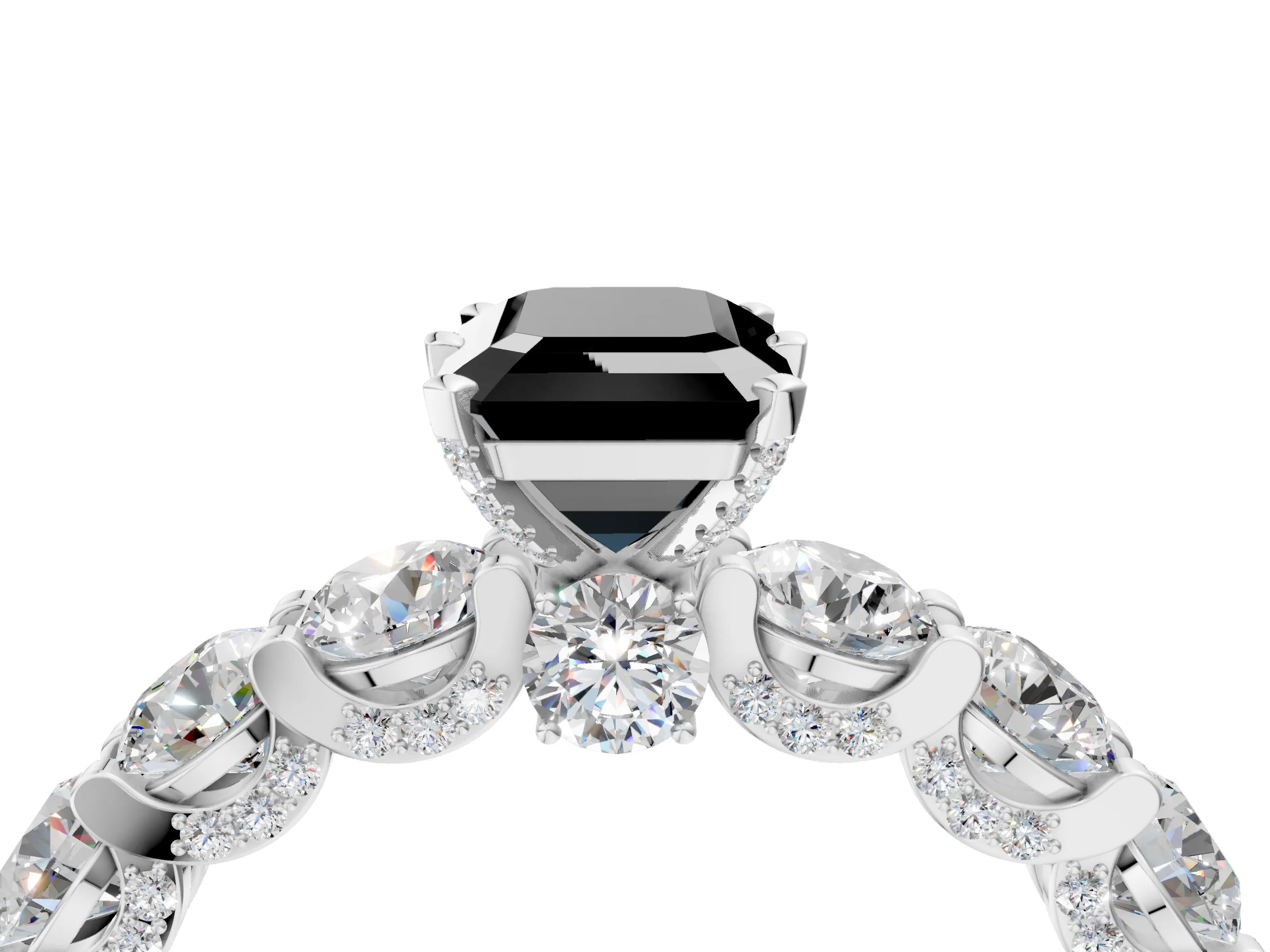 White gold Round Diamond Side Stone Engagement Ring with Six-Prong Setting_4