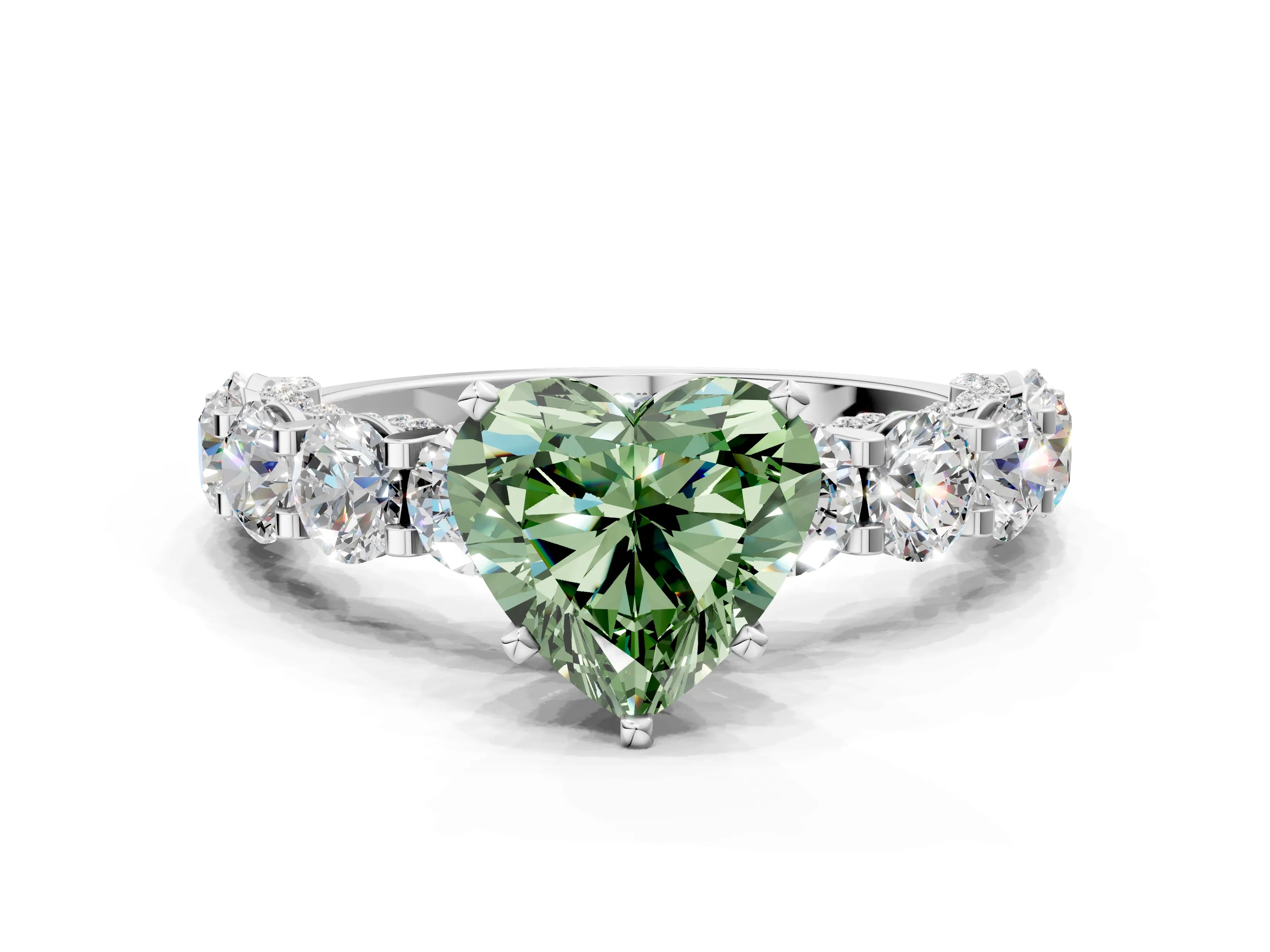 White gold Round Diamond Side Stone Engagement Ring with Six-Prong Setting