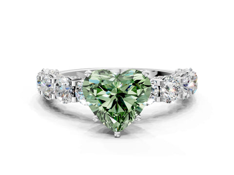 White gold Round Diamond Side Stone Engagement Ring with Six-Prong Setting
