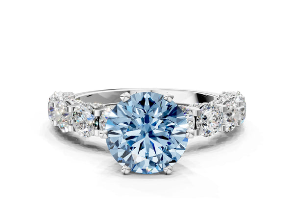White gold Round Diamond Side Stone Engagement Ring with Six-Prong Setting