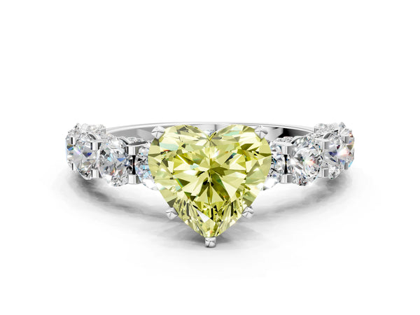 Platinum Round Diamond Side Stone Engagement Ring with Six-Prong Setting