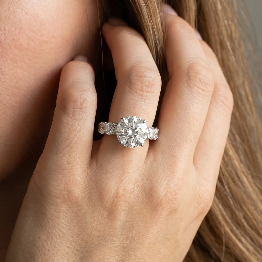 White gold Round Diamond Side Stone Engagement Ring with Six-Prong Setting