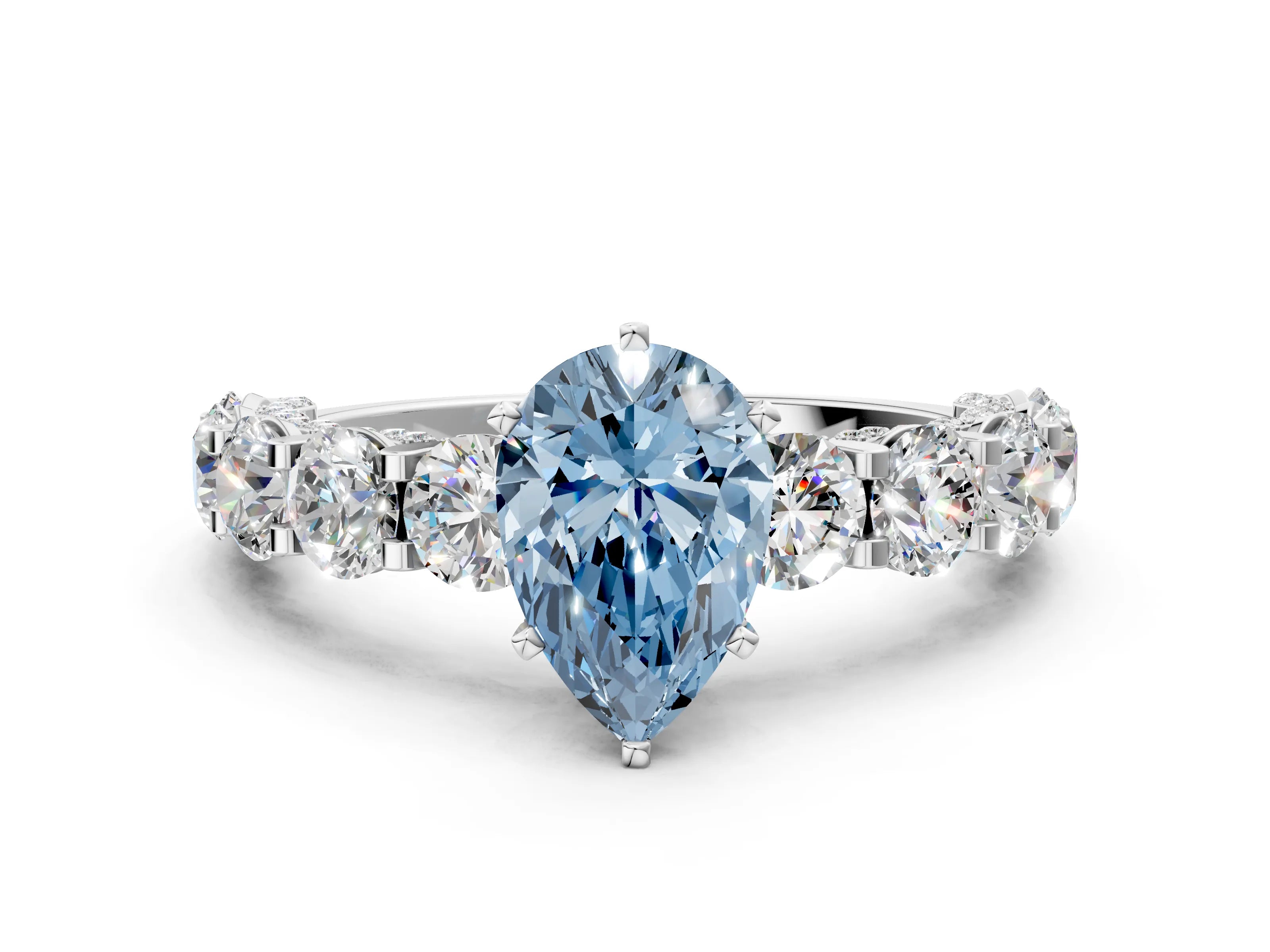 White gold Round Diamond Side Stone Engagement Ring with Six-Prong Setting