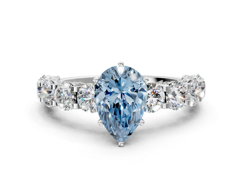 White gold Round Diamond Side Stone Engagement Ring with Six-Prong Setting