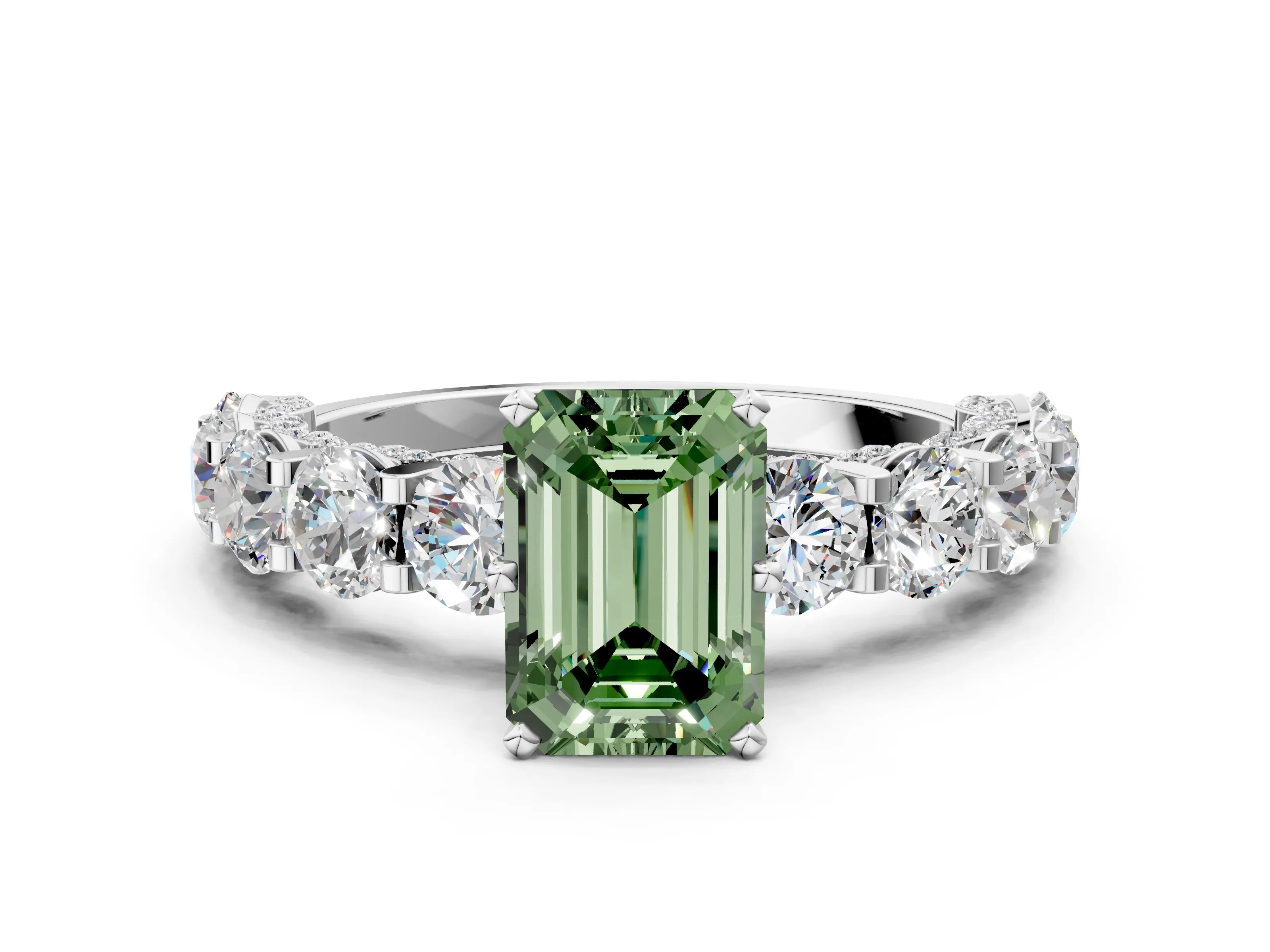 White gold Round Diamond Side Stone Engagement Ring with Six-Prong Setting_58