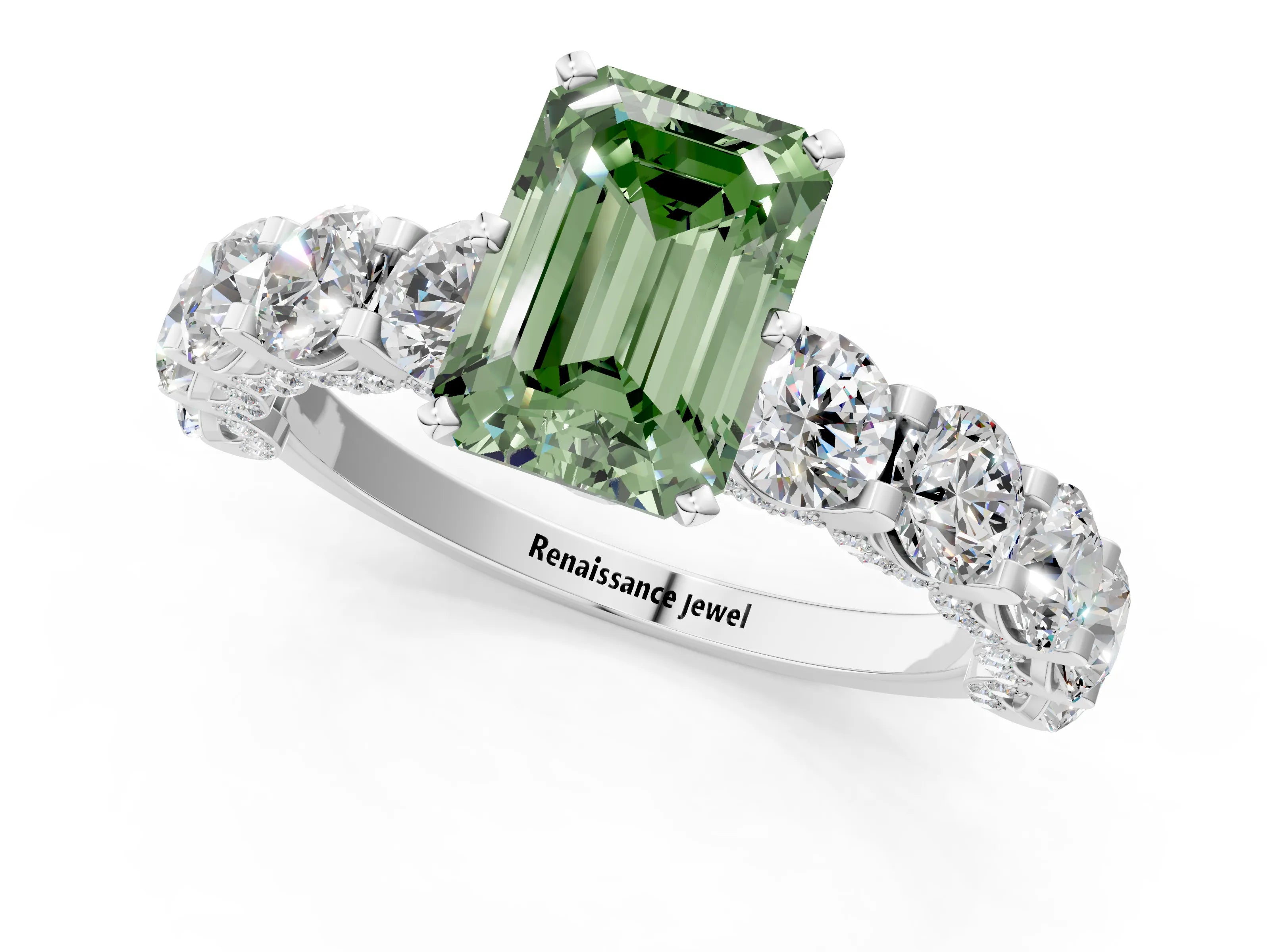 White gold Round Diamond Side Stone Engagement Ring with Six-Prong Setting_59