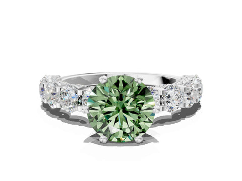 White gold Round Diamond Side Stone Engagement Ring with Six-Prong Setting