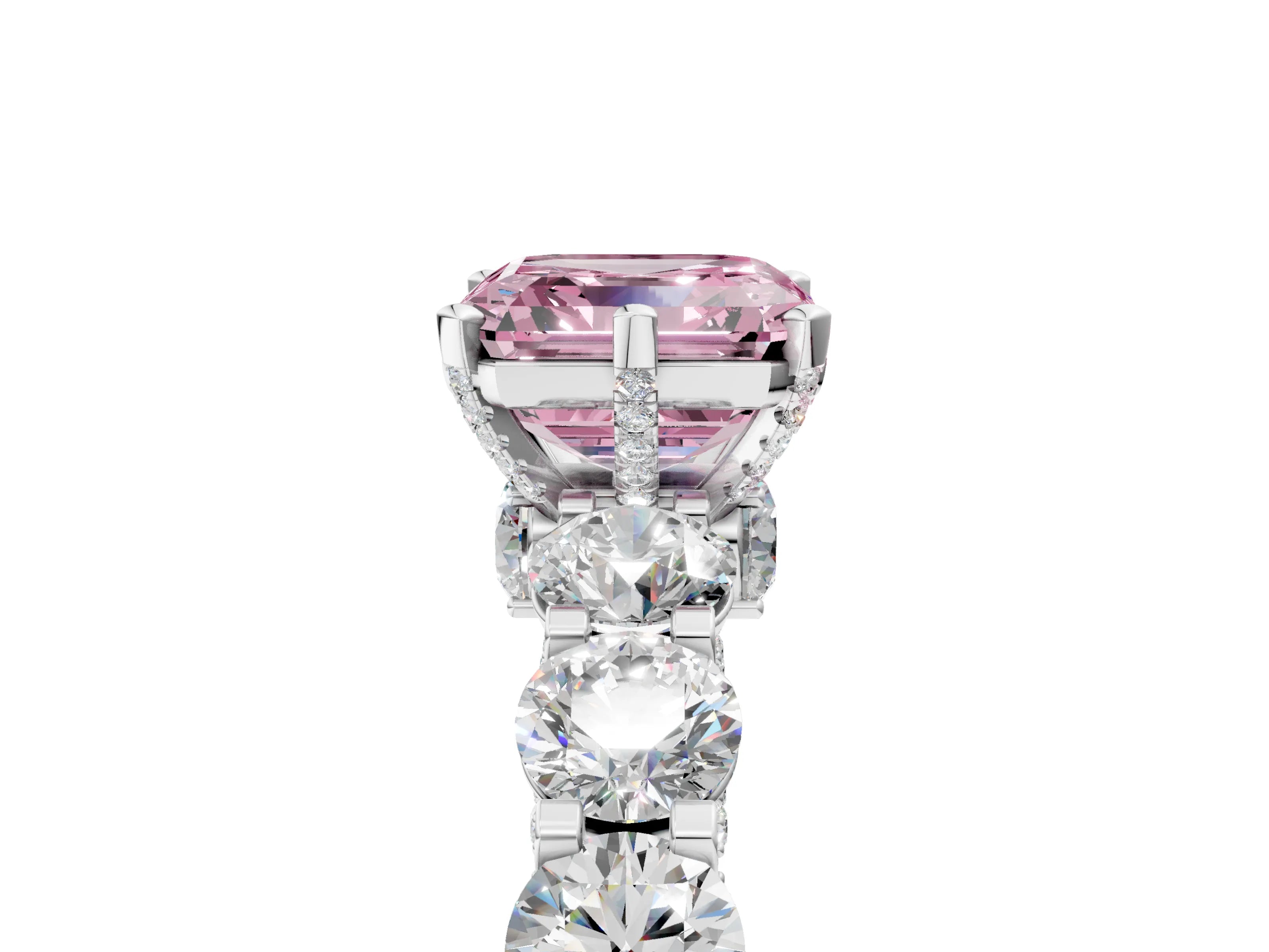 White gold Round Diamond Side Stone Engagement Ring with Six-Prong Setting_5