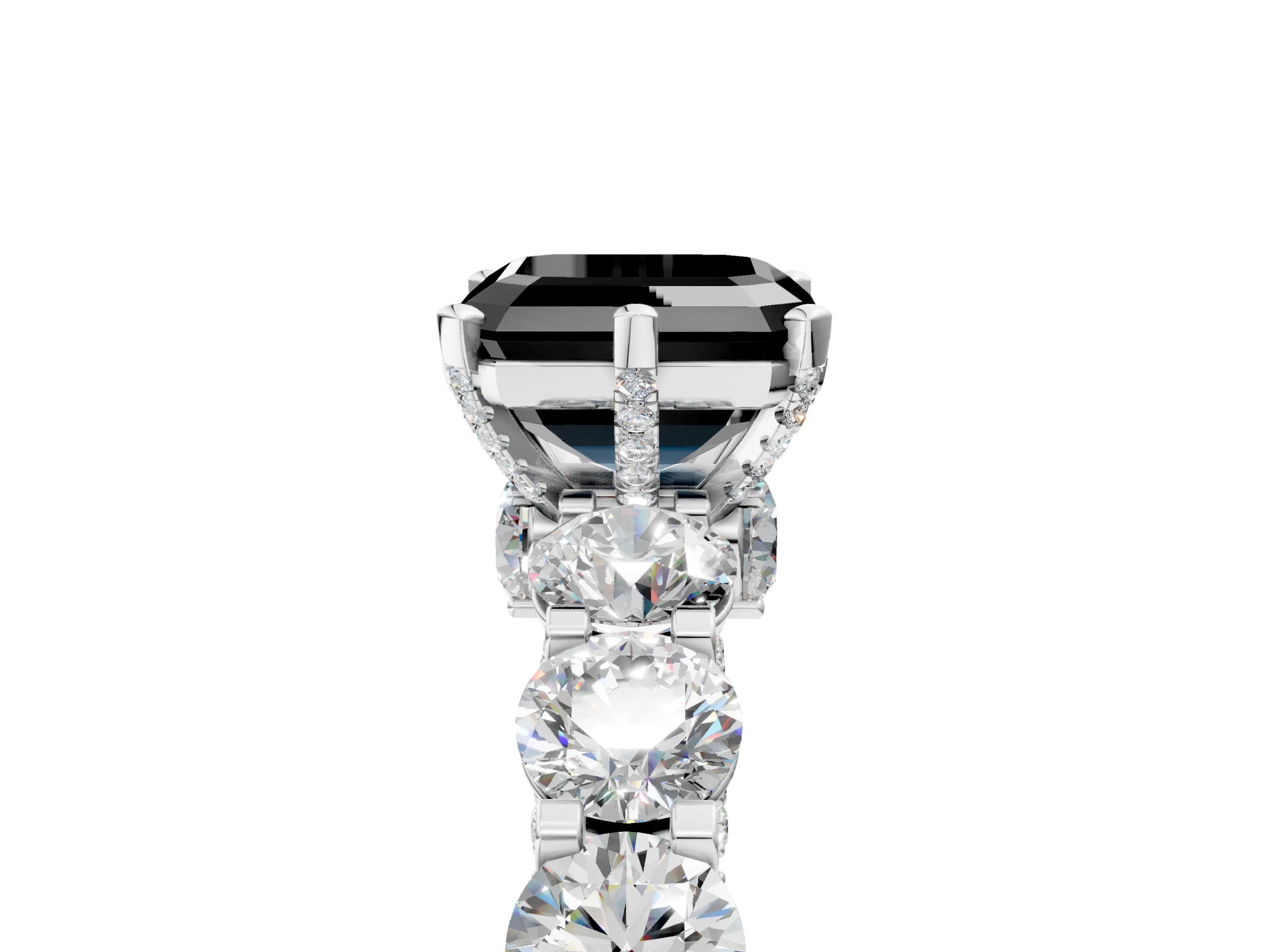 White gold Round Diamond Side Stone Engagement Ring with Six-Prong Setting_5