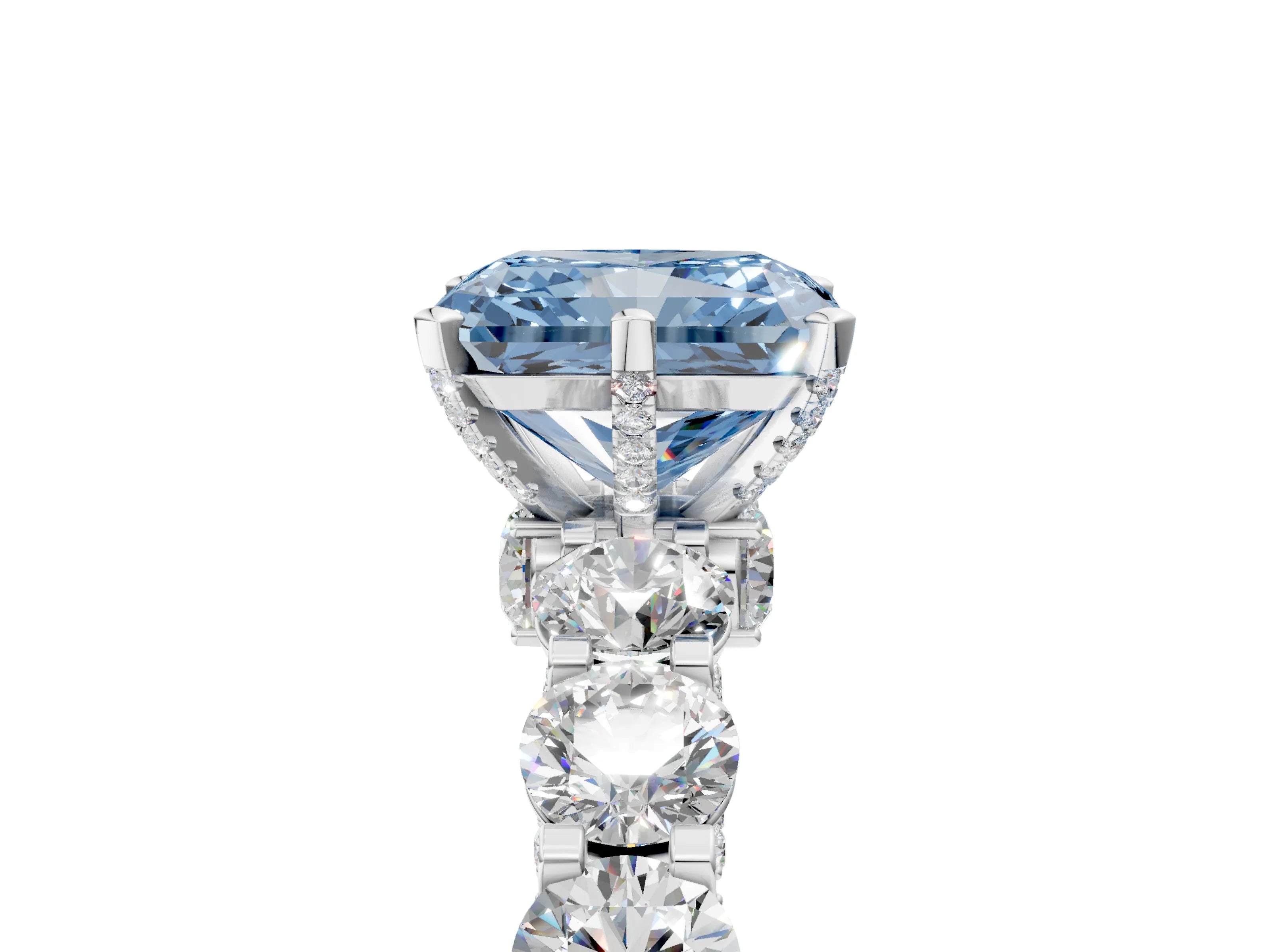 White gold Round Diamond Side Stone Engagement Ring with Six-Prong Setting_5