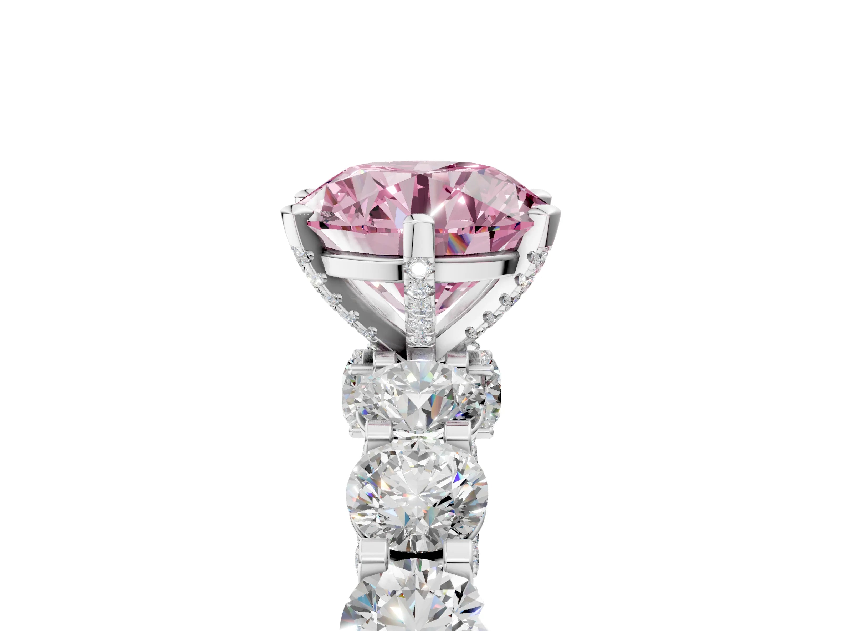 White gold Round Diamond Side Stone Engagement Ring with Six-Prong Setting_5