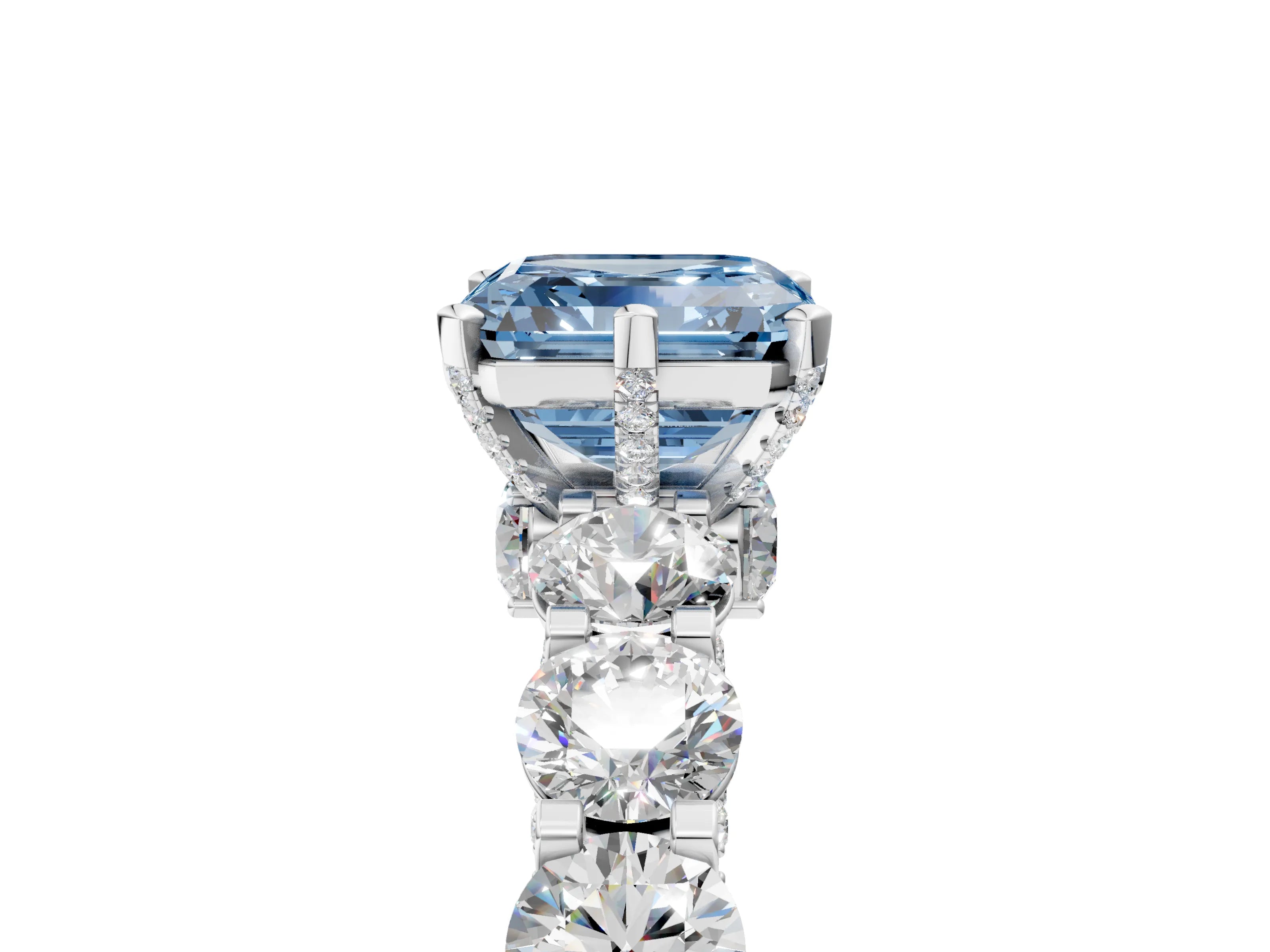 White gold Round Diamond Side Stone Engagement Ring with Six-Prong Setting_5