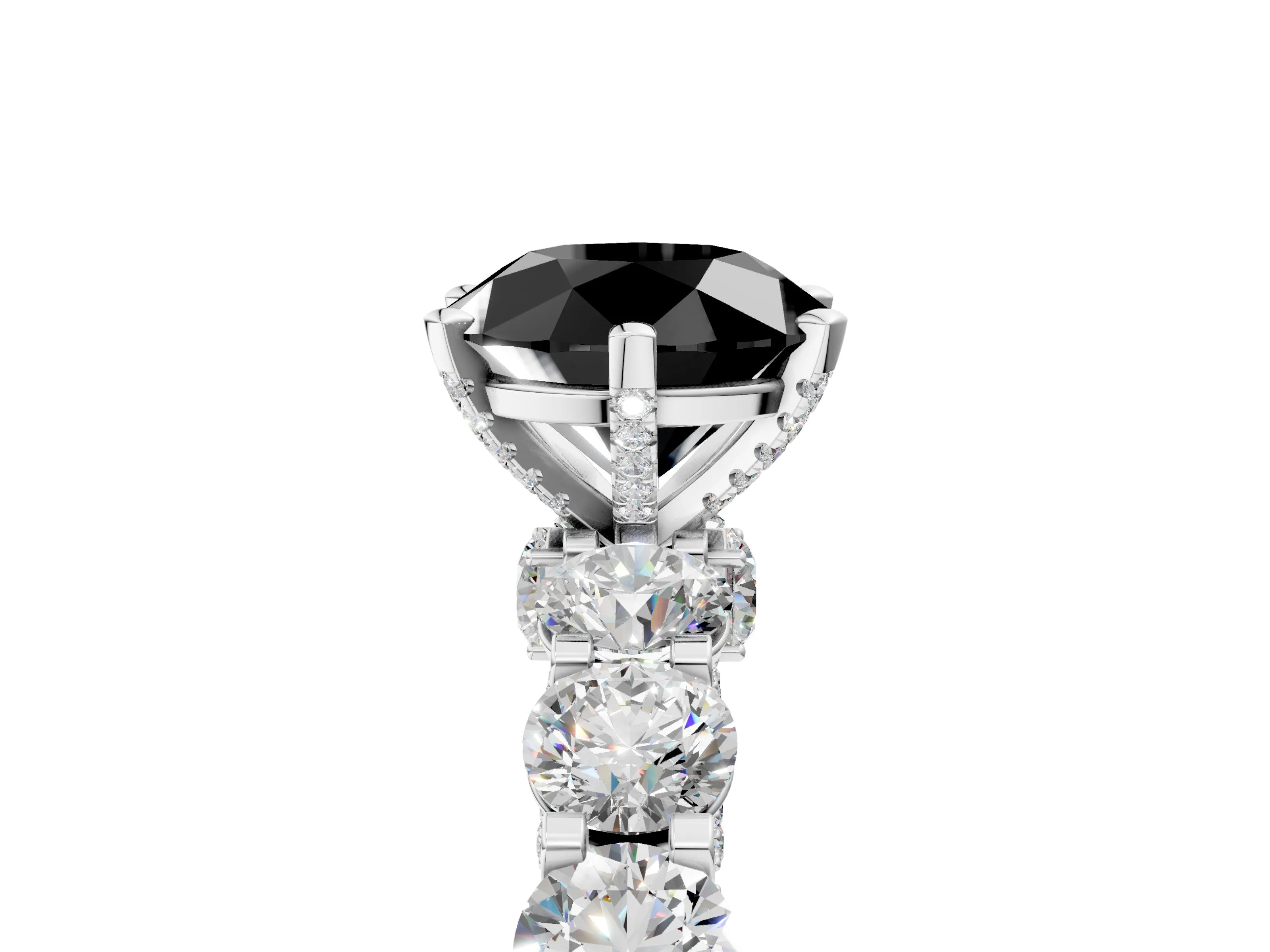 White gold Round Diamond Side Stone Engagement Ring with Six-Prong Setting_5