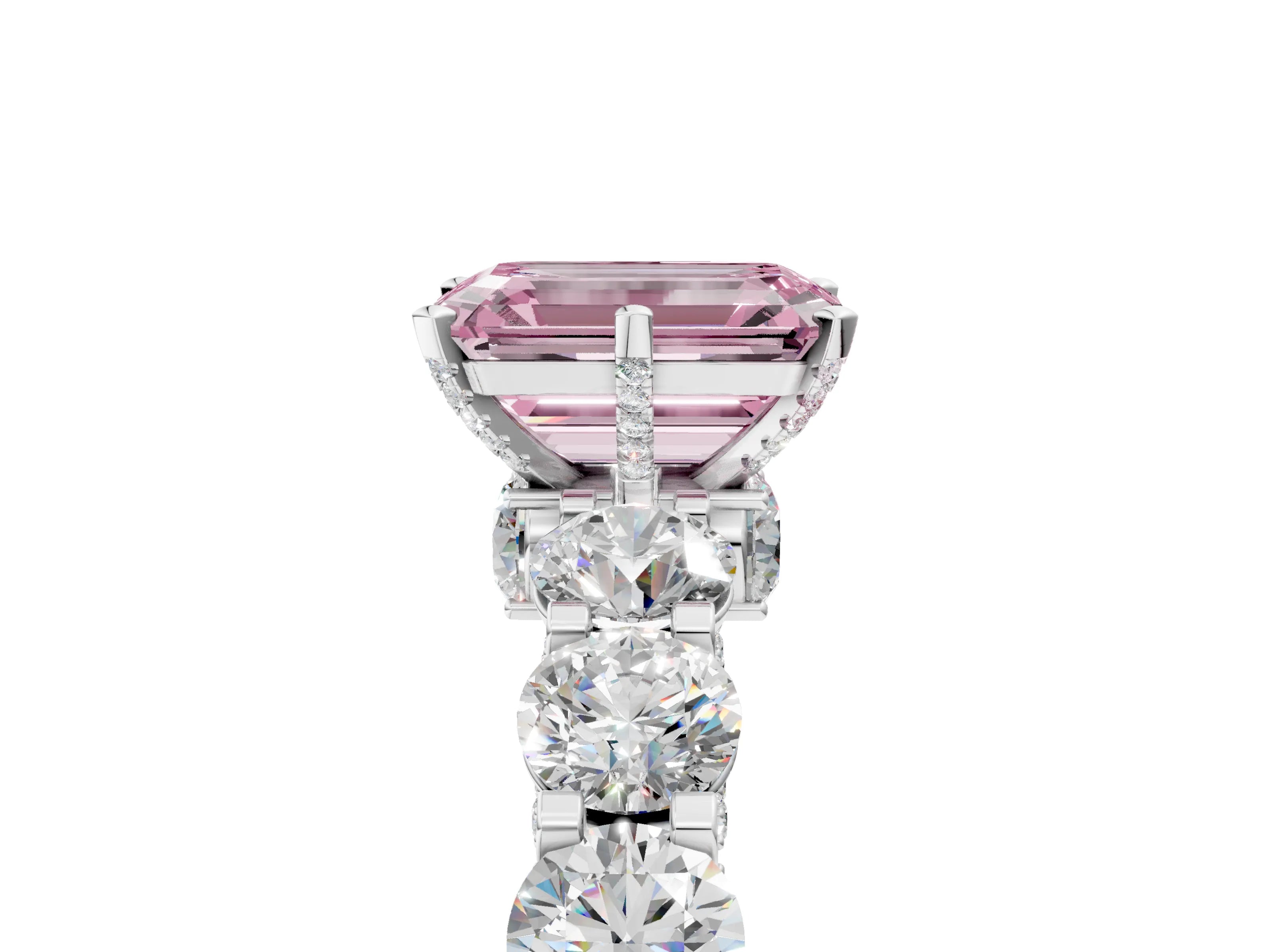 White gold Round Diamond Side Stone Engagement Ring with Six-Prong Setting_5