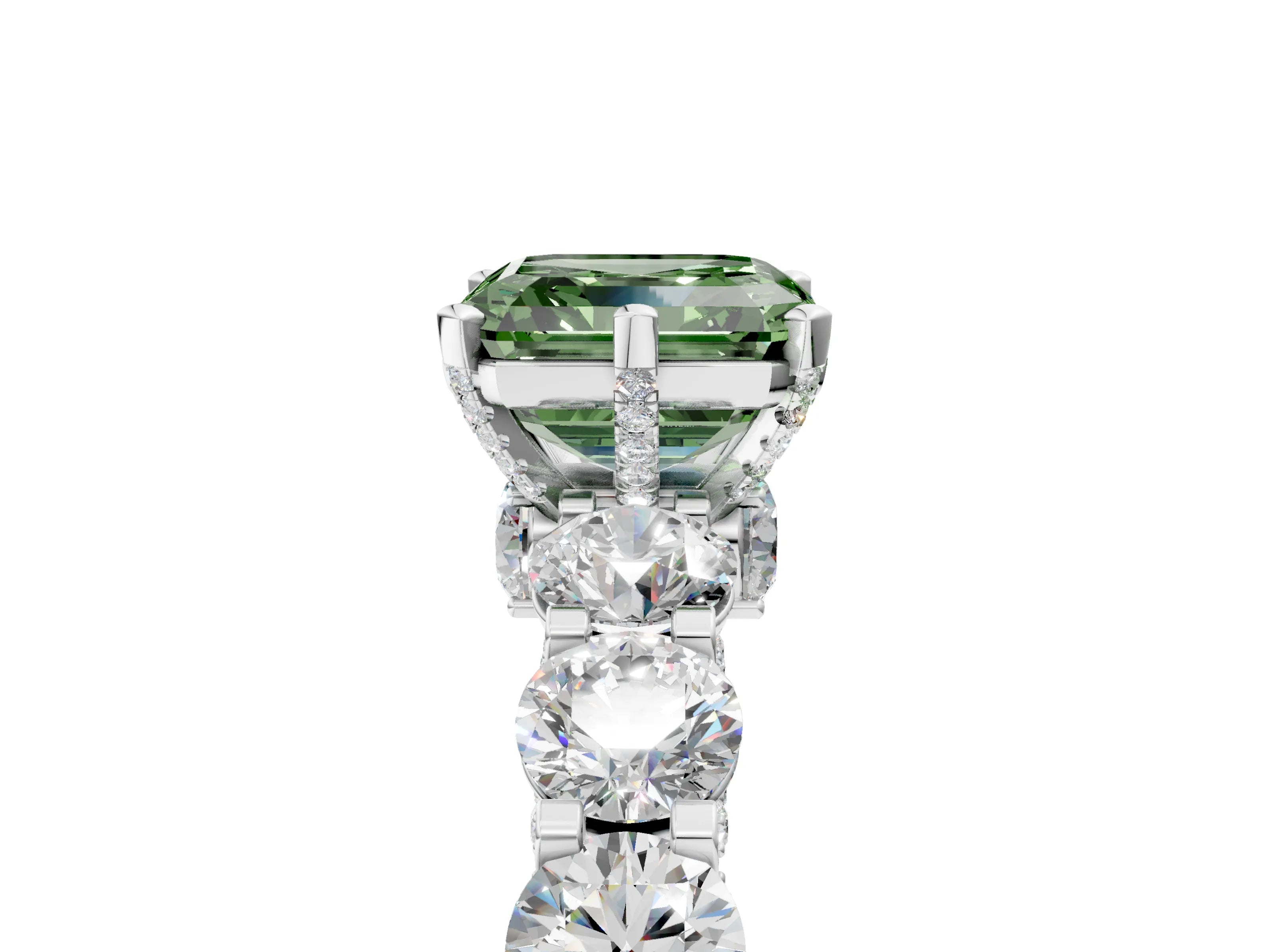 White gold Round Diamond Side Stone Engagement Ring with Six-Prong Setting_5