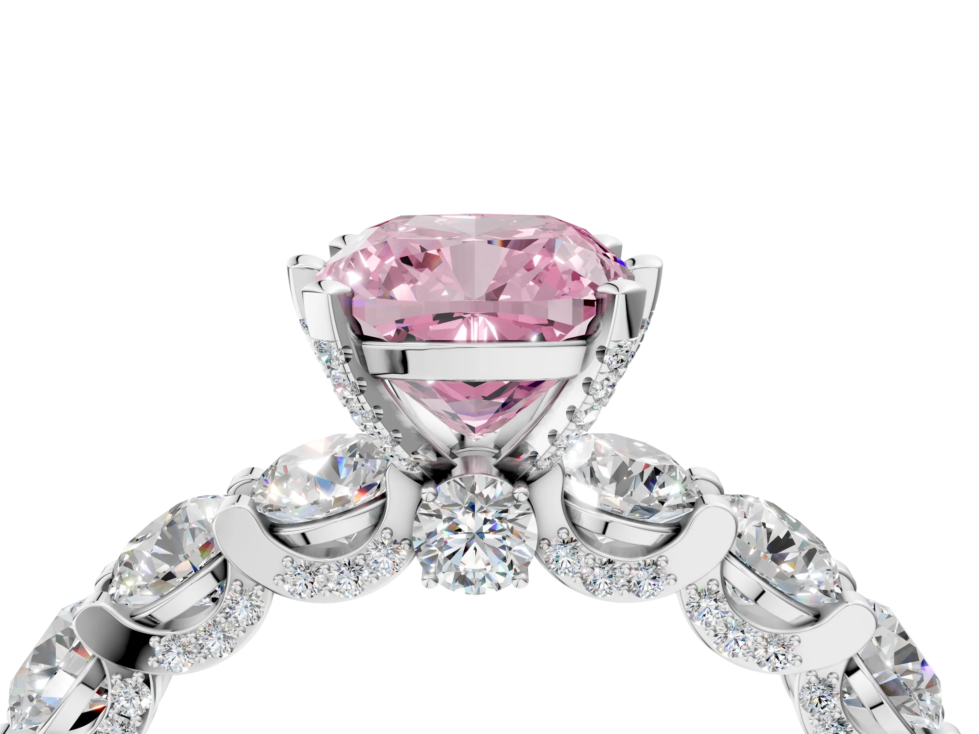 White gold Round Diamond Side Stone Engagement Ring with Six-Prong Setting_5