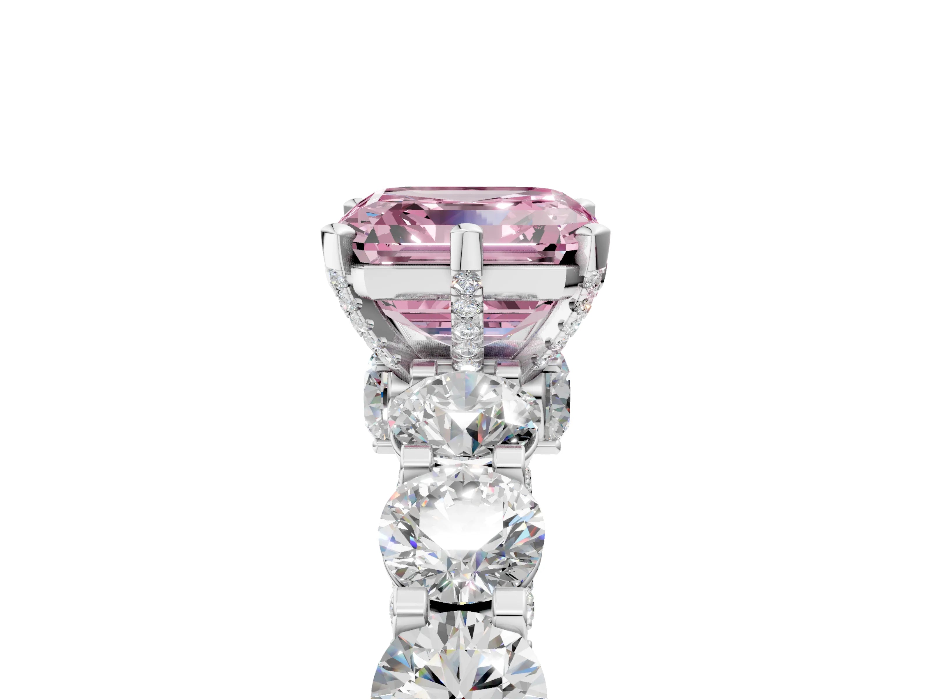 White gold Round Diamond Side Stone Engagement Ring with Six-Prong Setting_5