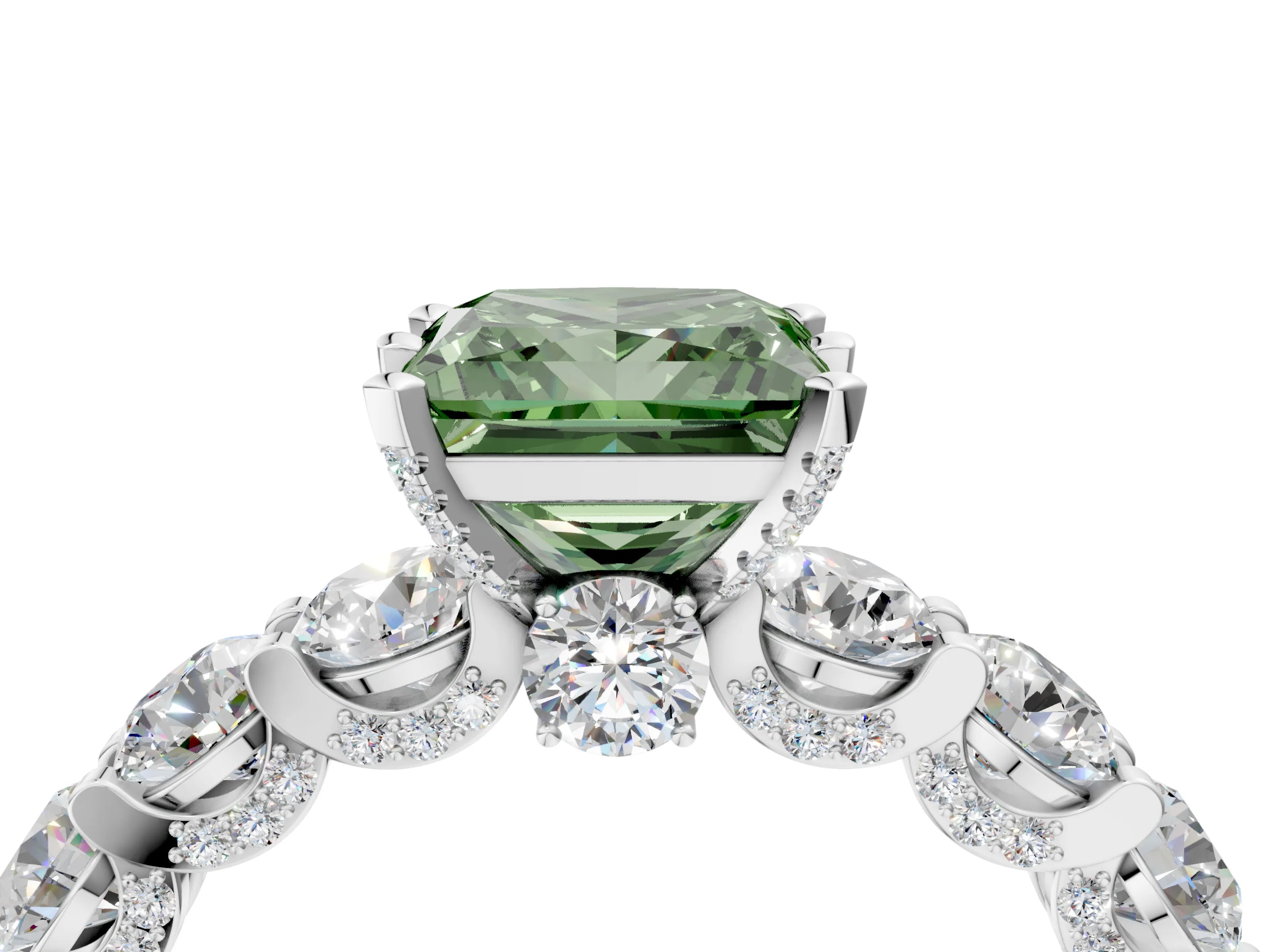 White gold Round Diamond Side Stone Engagement Ring with Six-Prong Setting_5