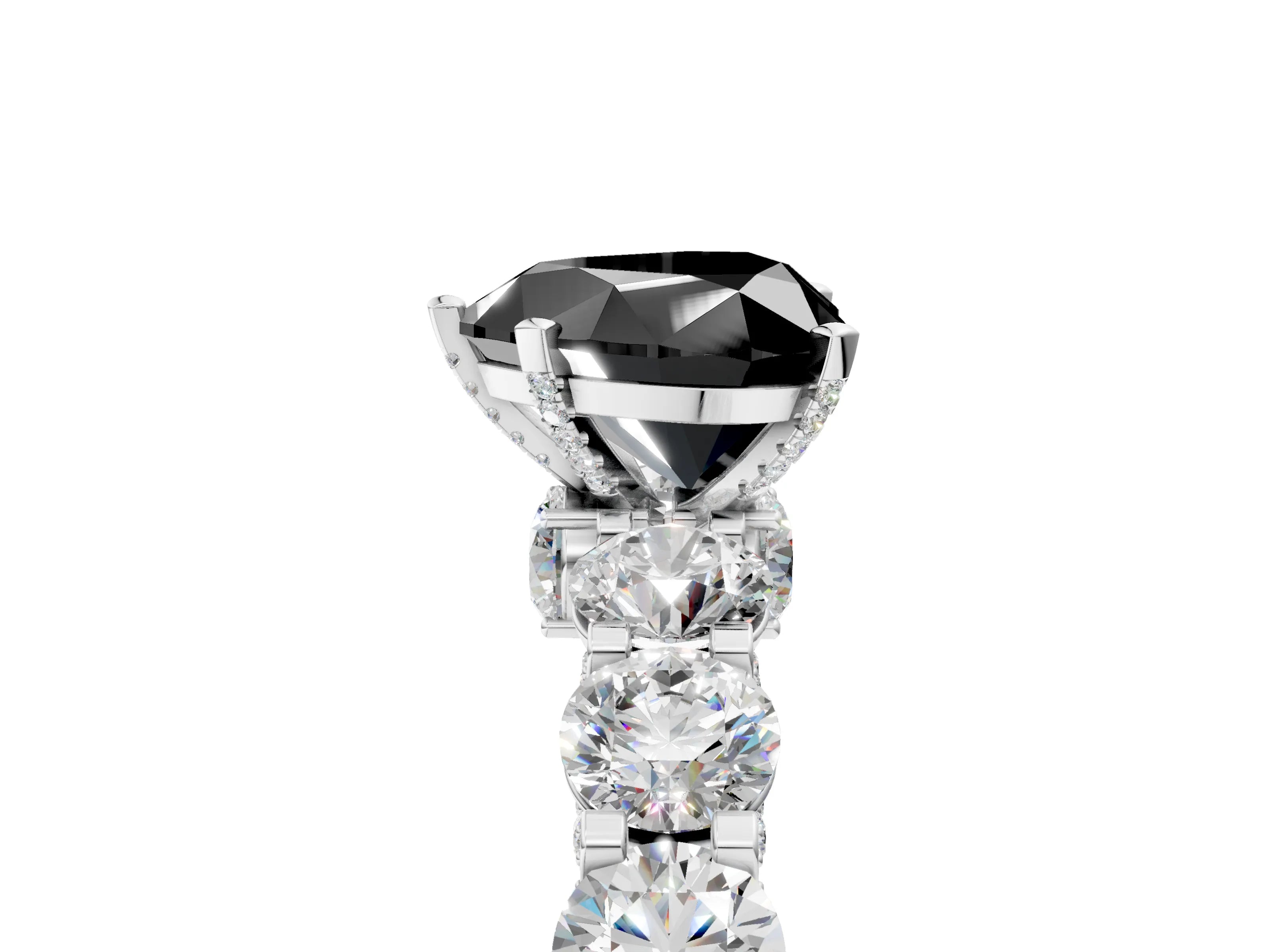 White gold Round Diamond Side Stone Engagement Ring with Six-Prong Setting_5