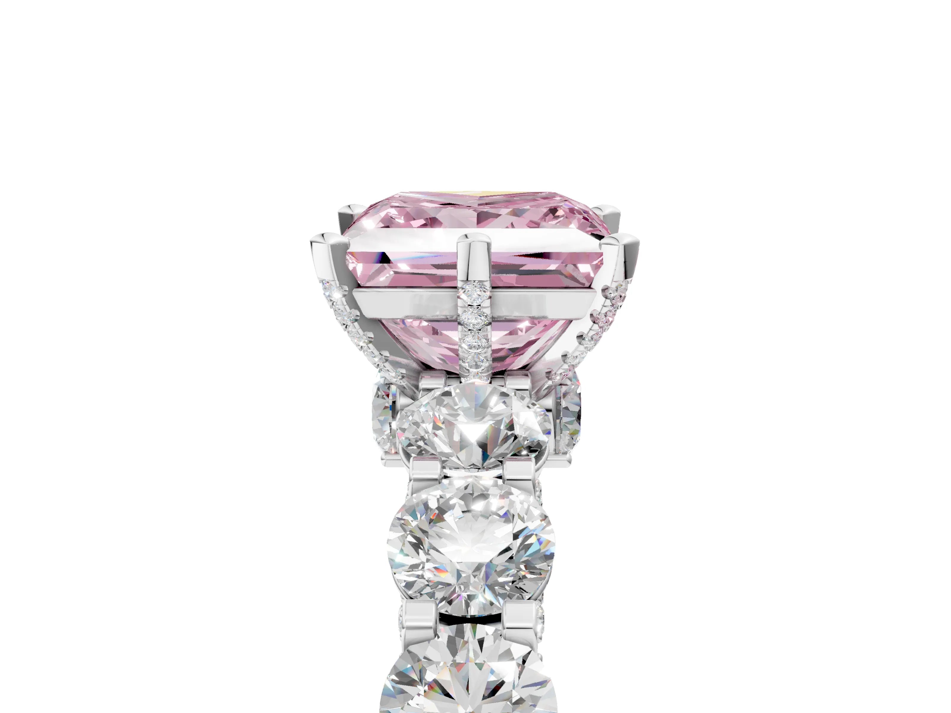 White gold Round Diamond Side Stone Engagement Ring with Six-Prong Setting_5