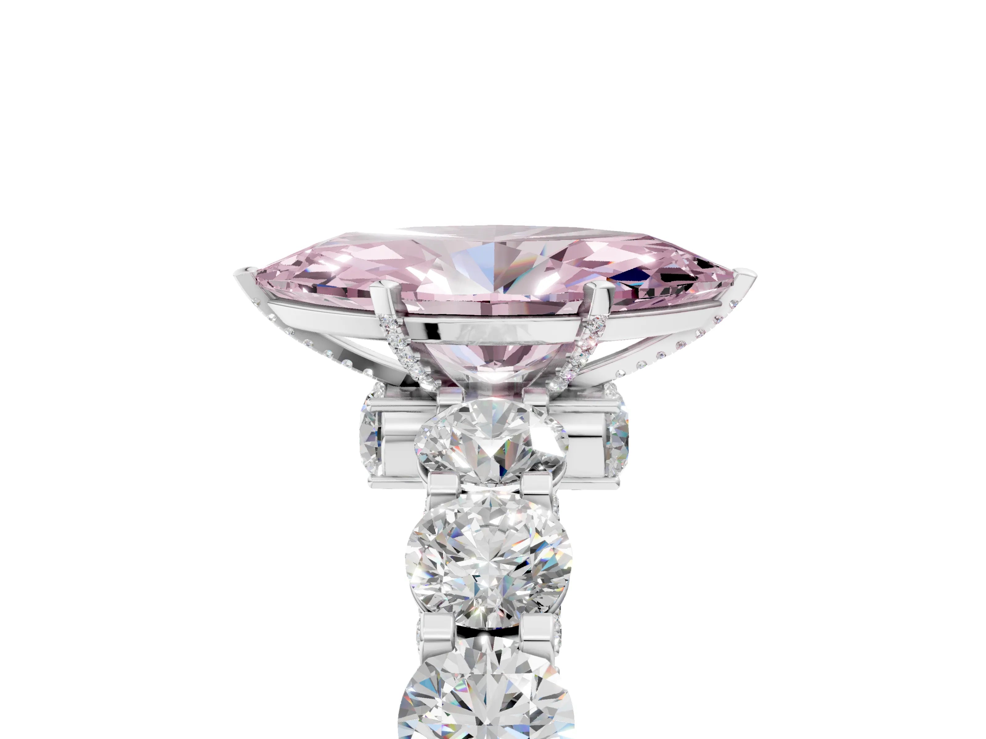White gold Round Diamond Side Stone Engagement Ring with Six-Prong Setting_5