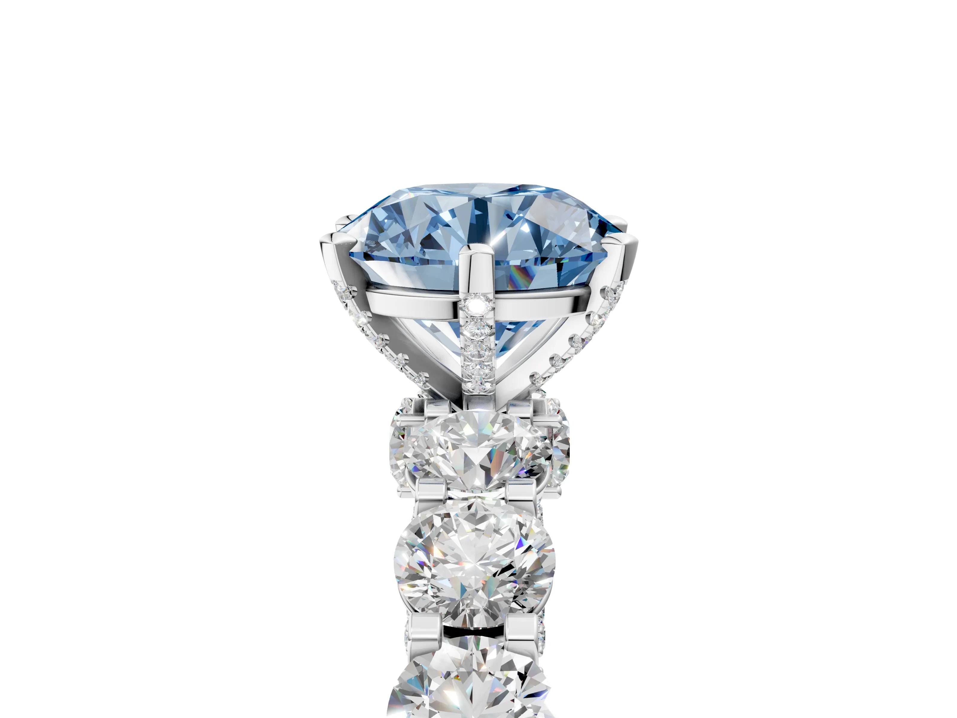 White gold Round Diamond Side Stone Engagement Ring with Six-Prong Setting_5