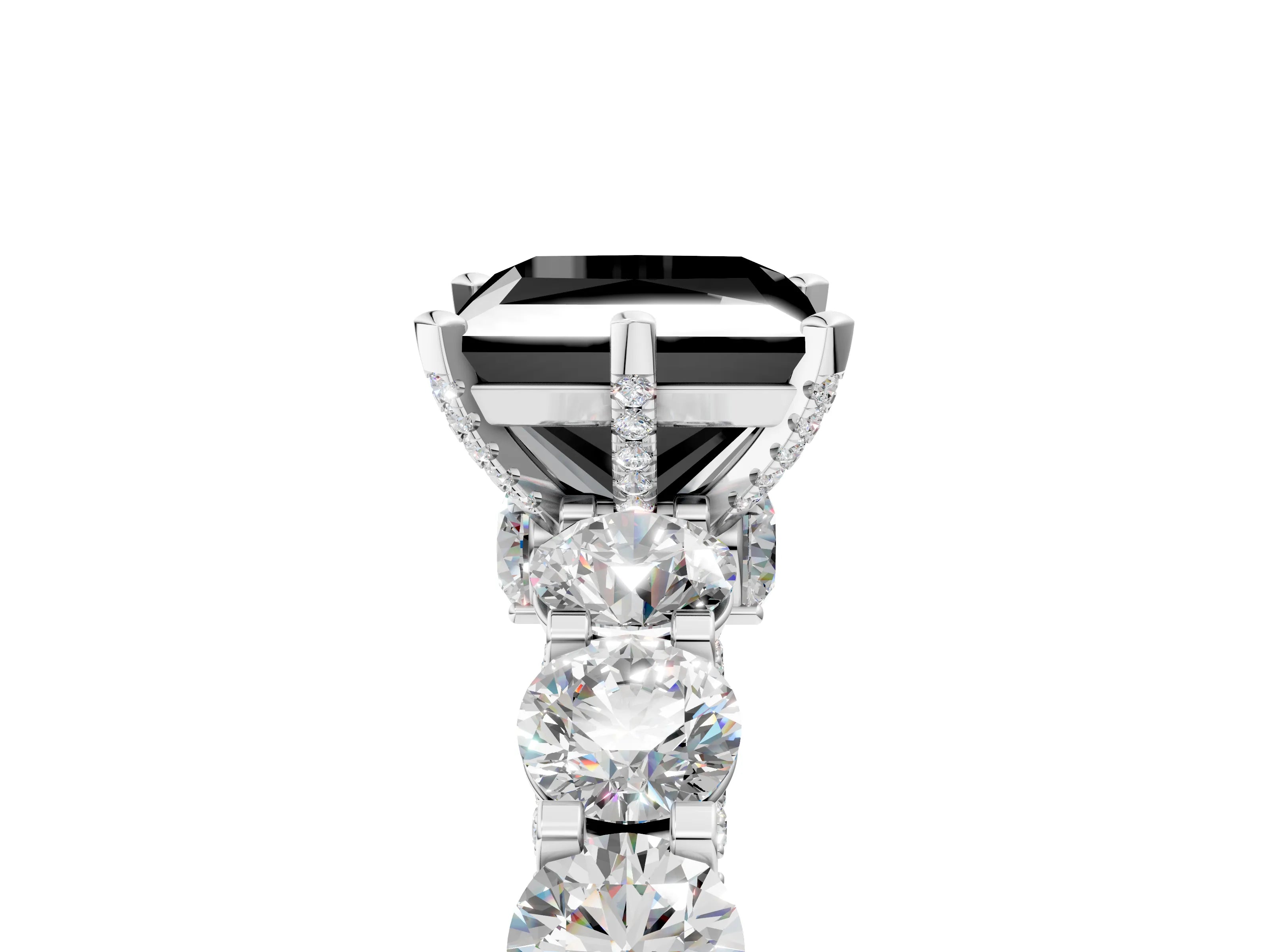 White gold Round Diamond Side Stone Engagement Ring with Six-Prong Setting_5