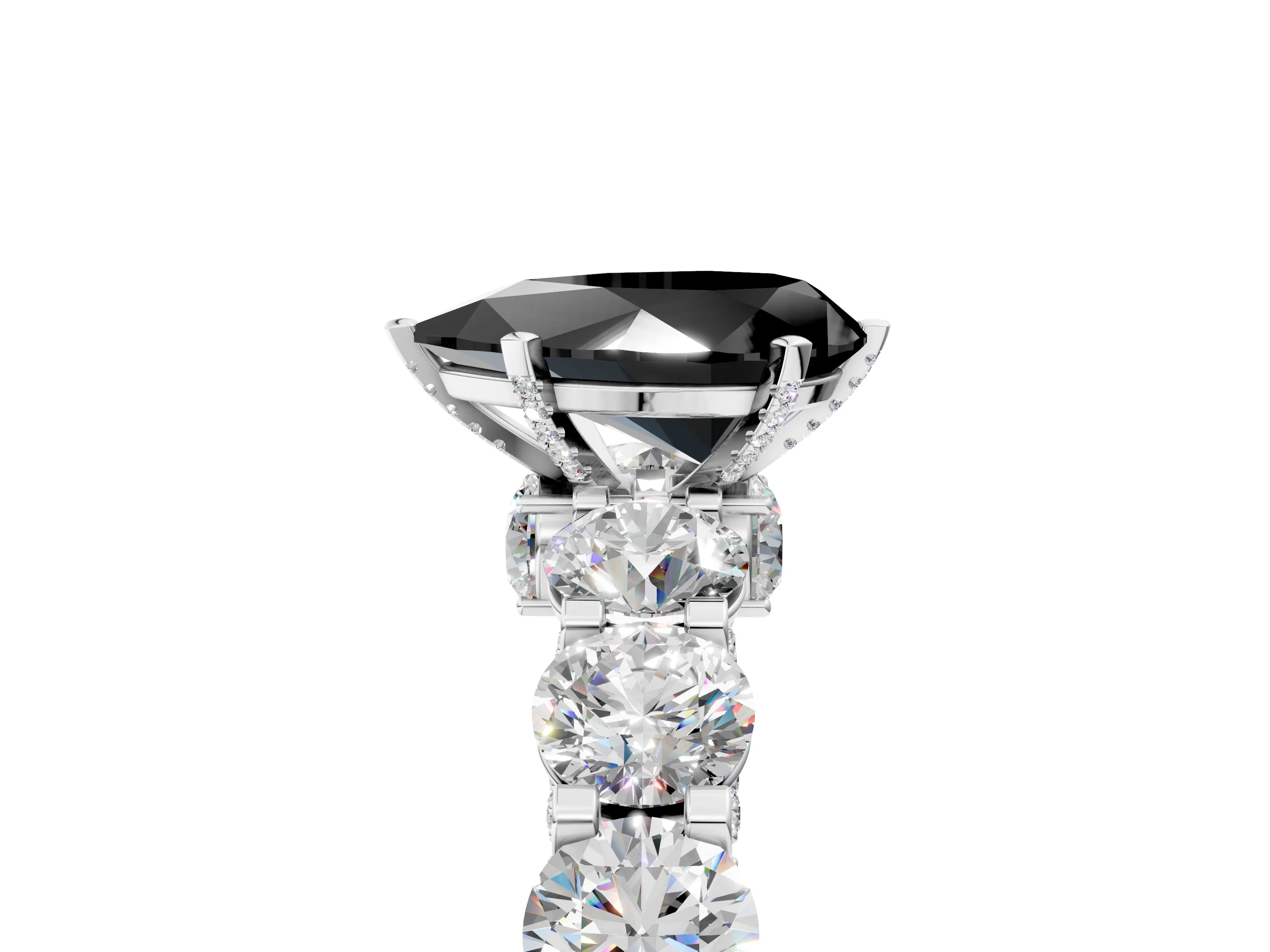 White gold Round Diamond Side Stone Engagement Ring with Six-Prong Setting_5