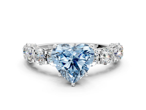 White gold Round Diamond Side Stone Engagement Ring with Six-Prong Setting