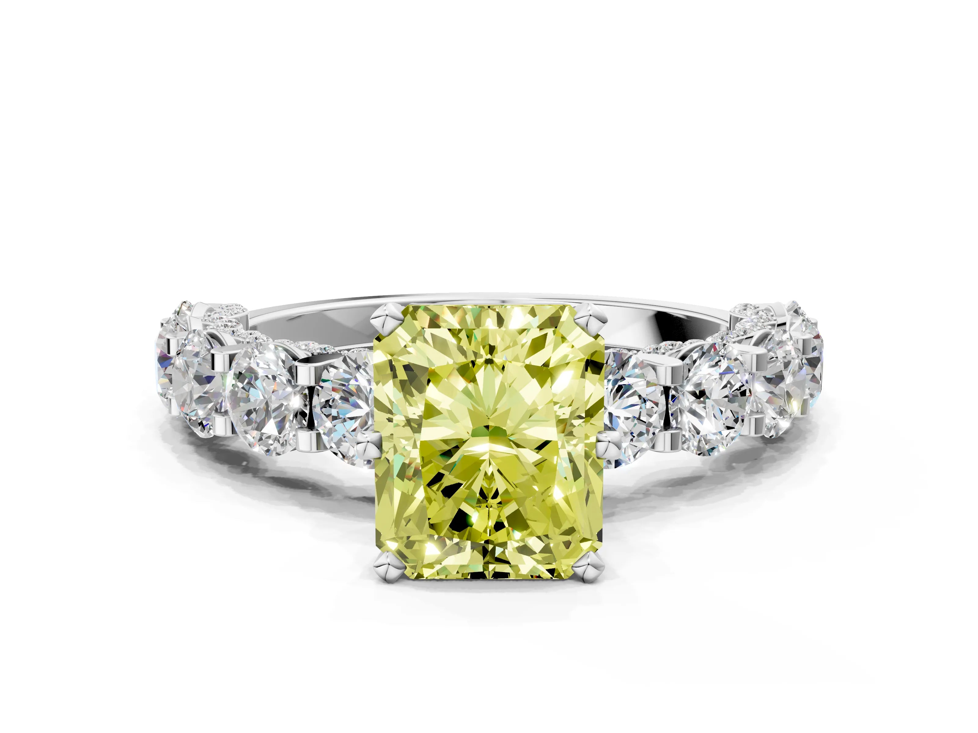 White gold Round Diamond Side Stone Engagement Ring with Six-Prong Setting