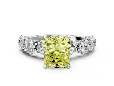 White gold Round Diamond Side Stone Engagement Ring with Six-Prong Setting