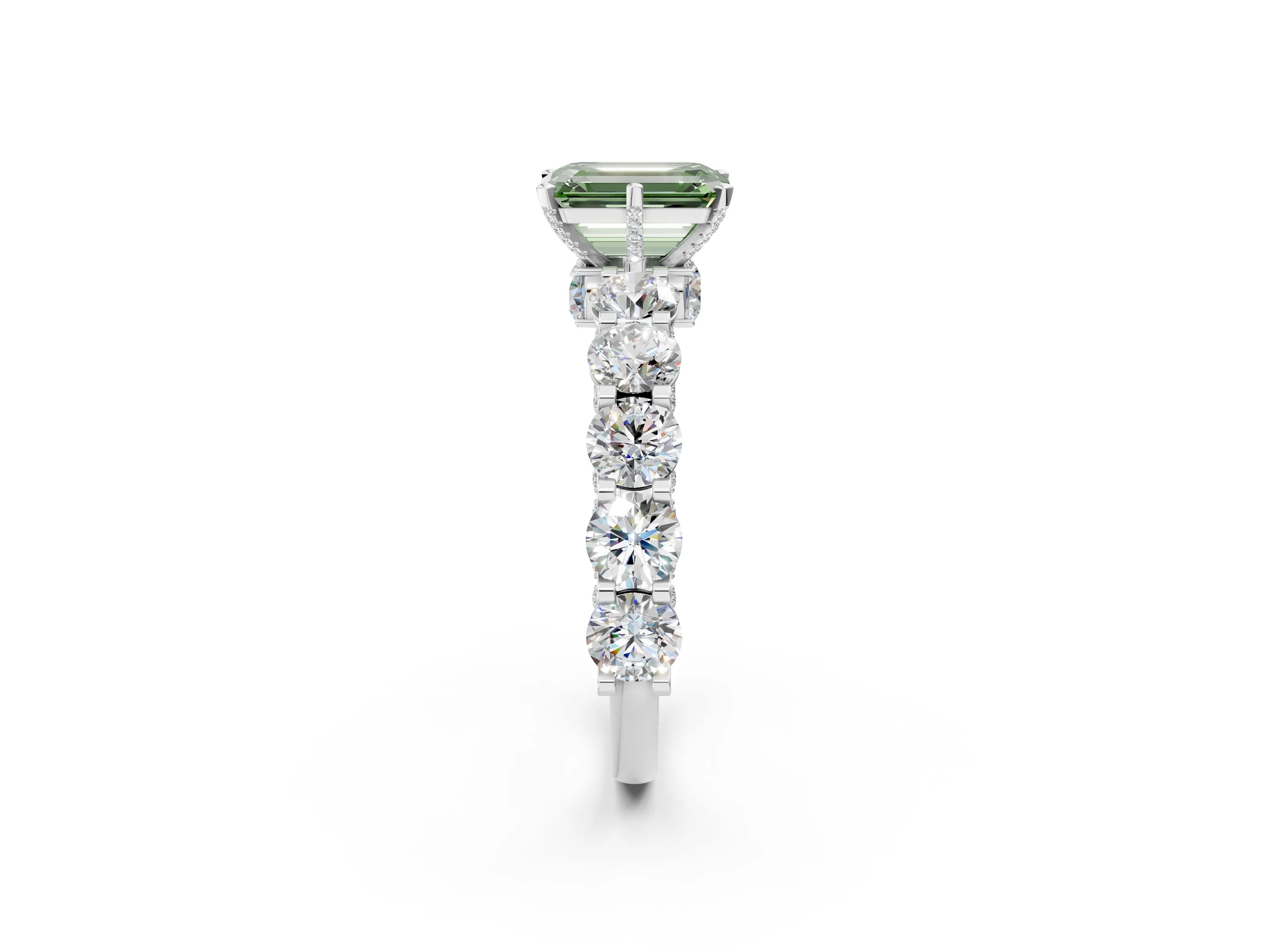 White gold Round Diamond Side Stone Engagement Ring with Six-Prong Setting_69