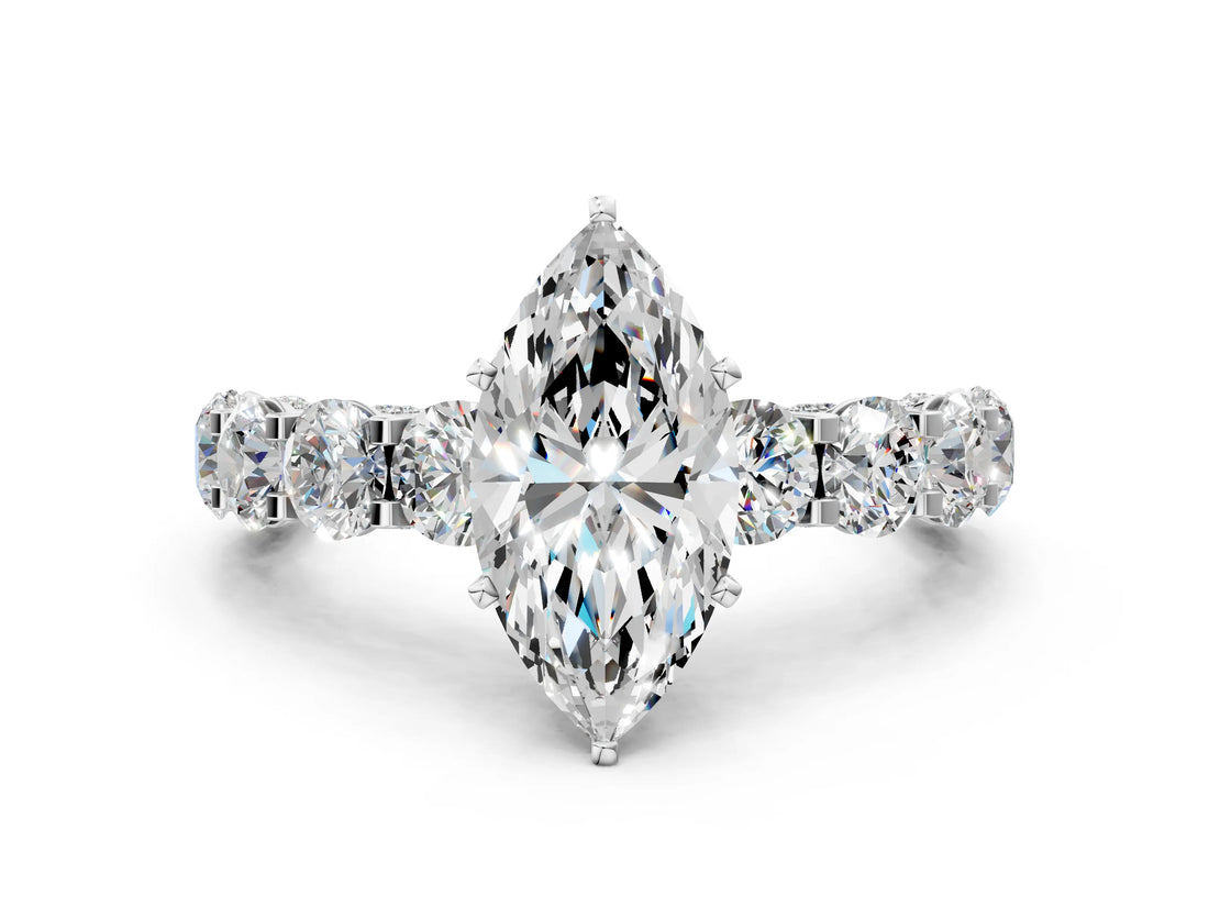 White gold Round Diamond Side Stone Engagement Ring with Six-Prong Setting_6