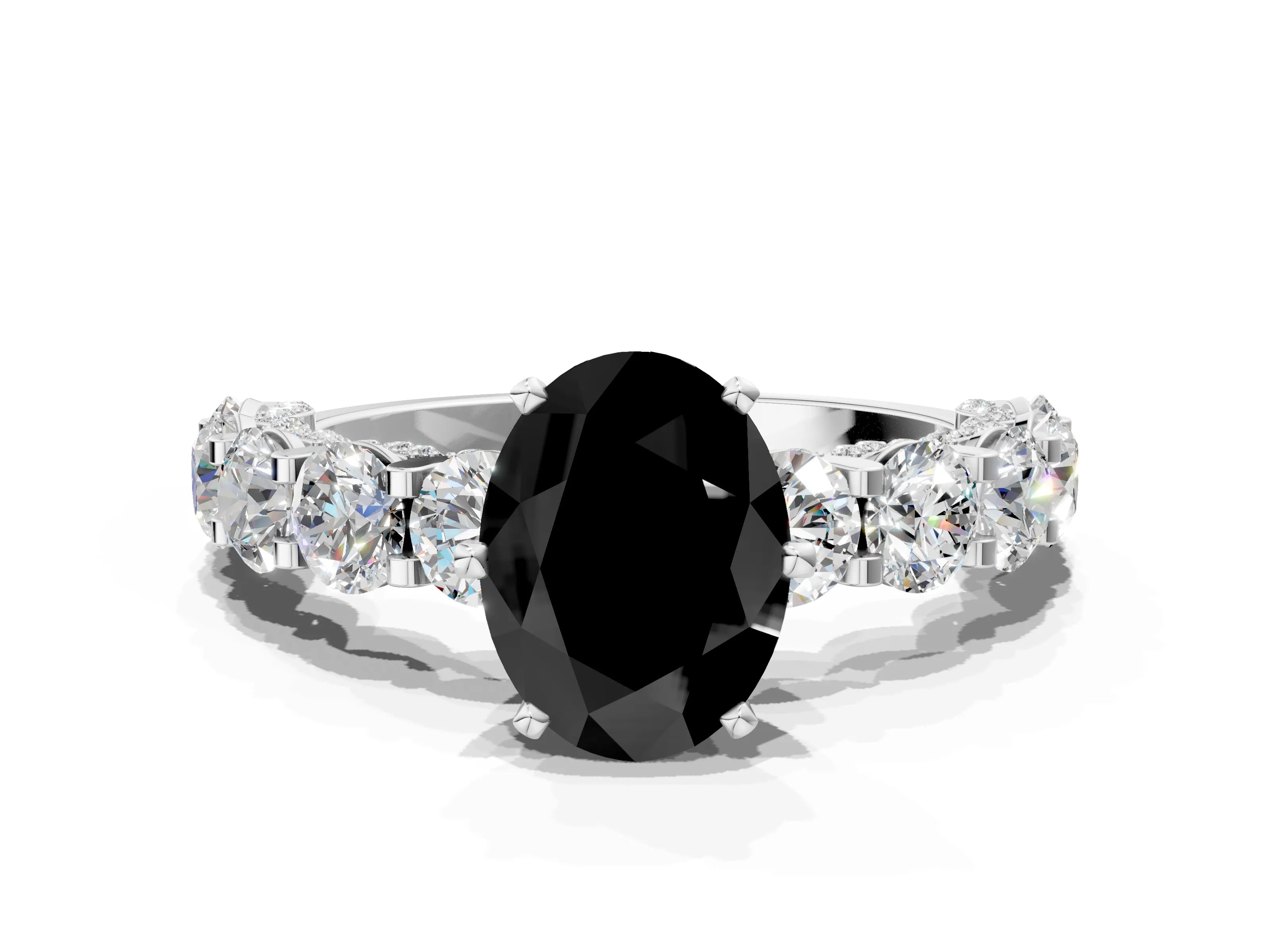 White gold Round Diamond Side Stone Engagement Ring with Six-Prong Setting_6