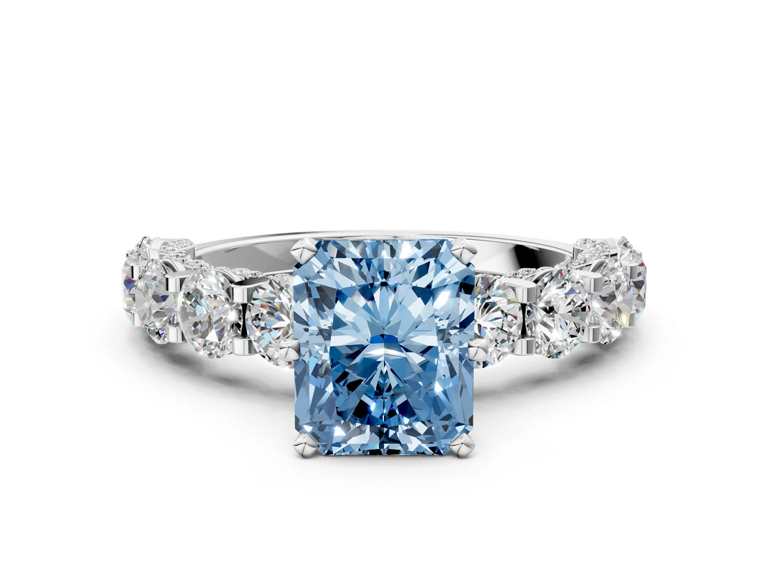 White gold Round Diamond Side Stone Engagement Ring with Six-Prong Setting_6
