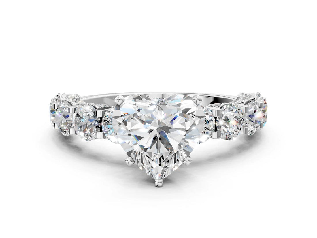 White gold Round Diamond Side Stone Engagement Ring with Six-Prong Setting_6