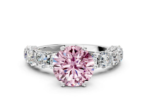 White gold Round Diamond Side Stone Engagement Ring with Six-Prong Setting_6