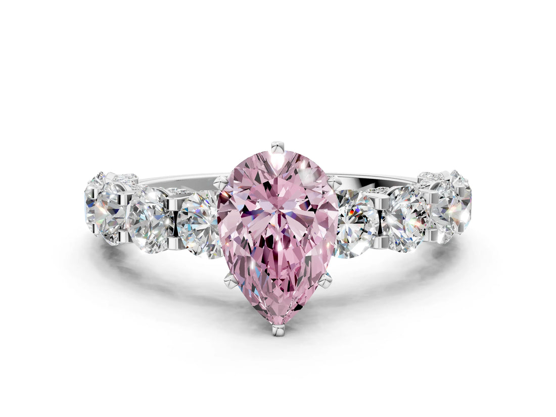 White gold Round Diamond Side Stone Engagement Ring with Six-Prong Setting_6