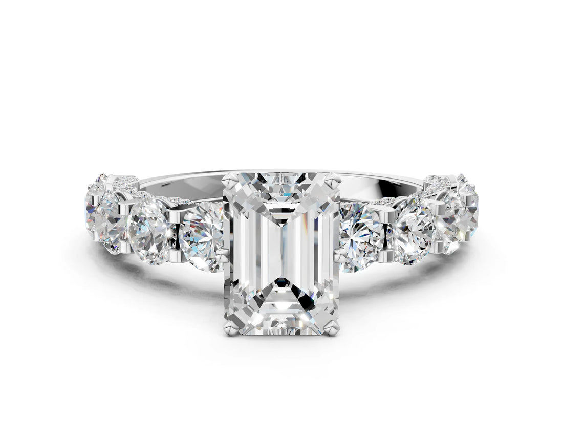 White gold Round Diamond Side Stone Engagement Ring with Six-Prong Setting_6