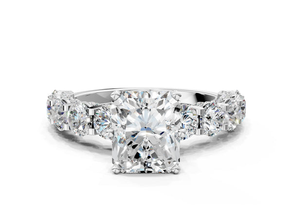 White gold Round Diamond Side Stone Engagement Ring with Six-Prong Setting