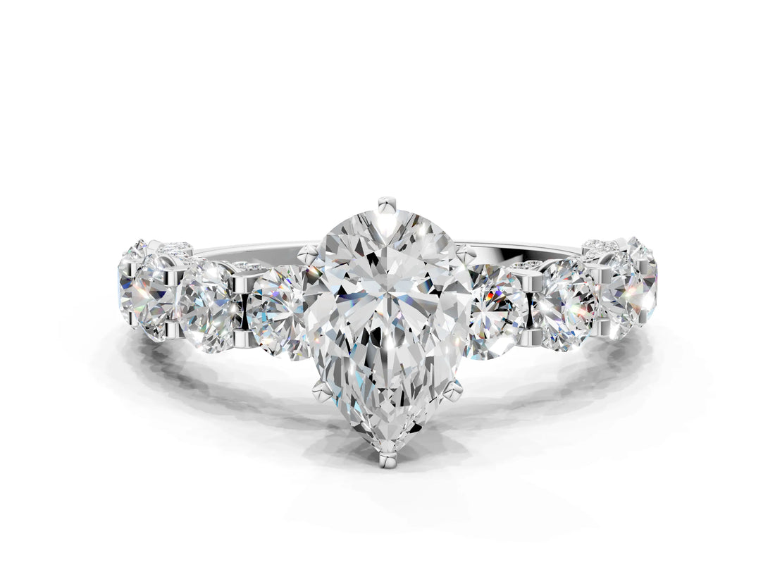 White gold Round Diamond Side Stone Engagement Ring with Six-Prong Setting_6