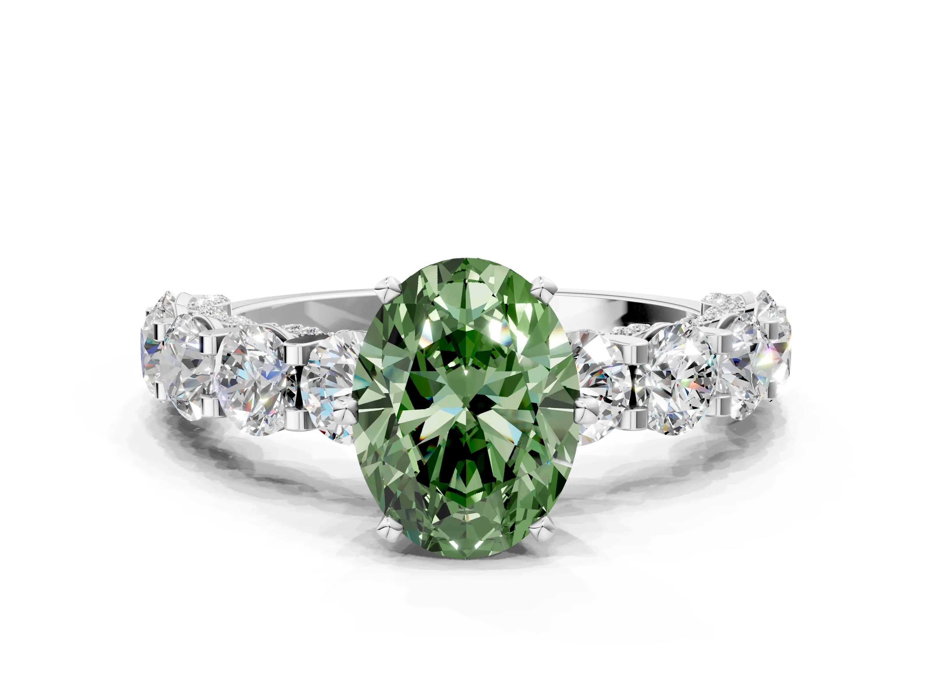White gold Round Diamond Side Stone Engagement Ring with Six-Prong Setting_6