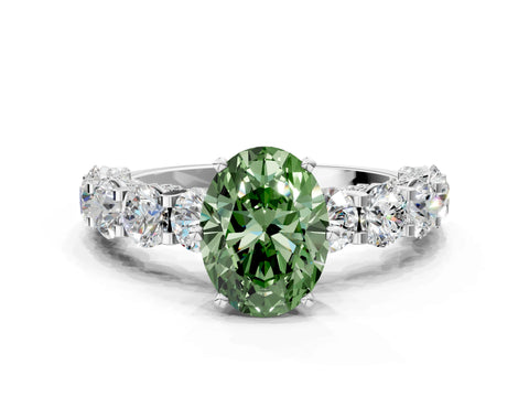 White gold Round Diamond Side Stone Engagement Ring with Six-Prong Setting_6