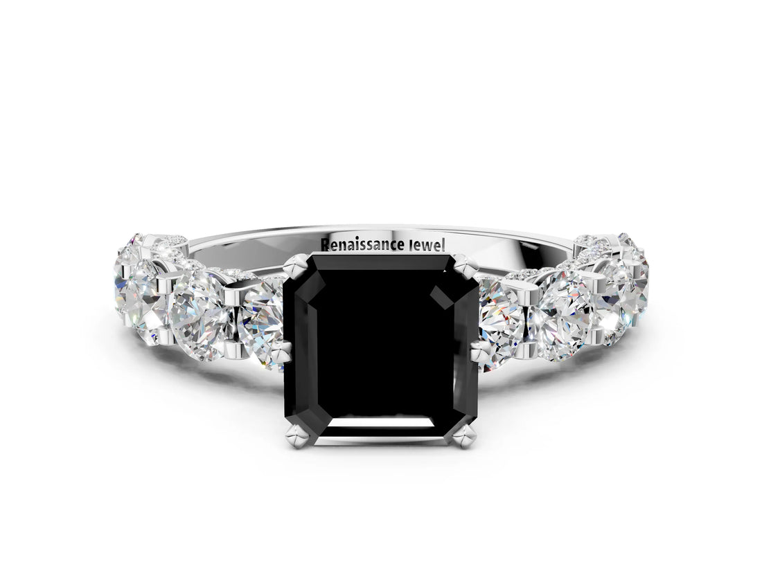 White gold Round Diamond Side Stone Engagement Ring with Six-Prong Setting_6