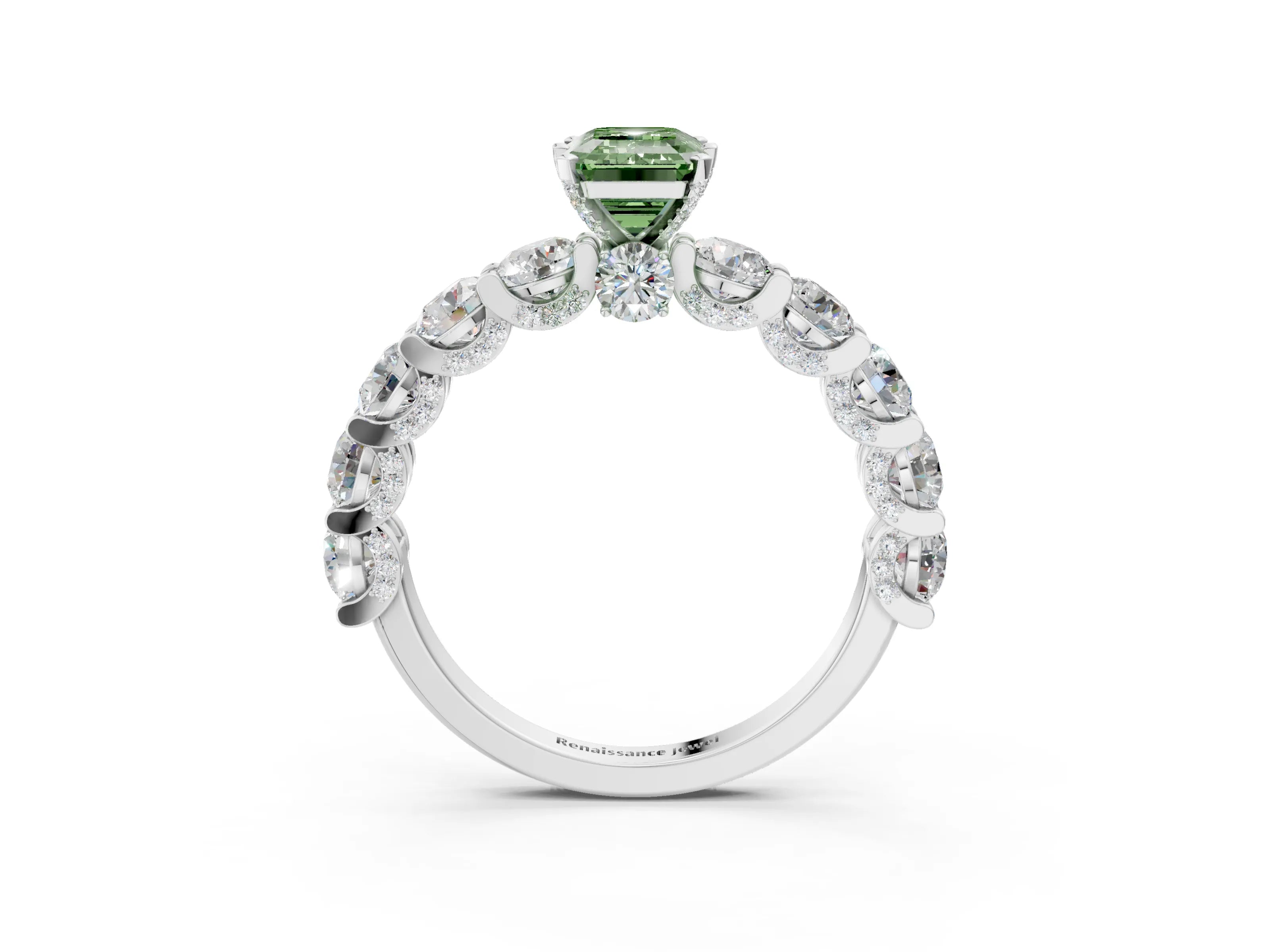White gold Round Diamond Side Stone Engagement Ring with Six-Prong Setting_70