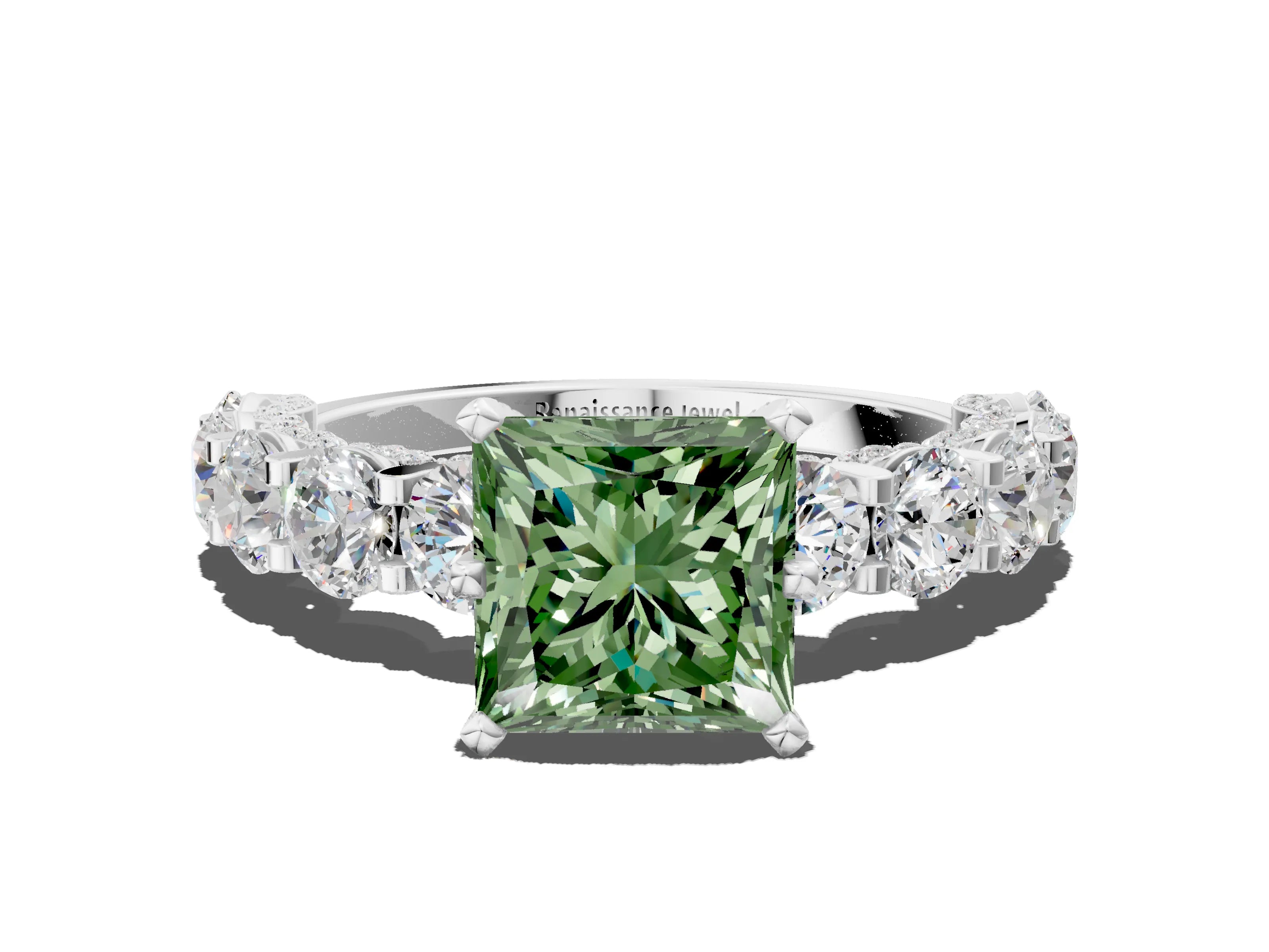 White gold Round Diamond Side Stone Engagement Ring with Six-Prong Setting